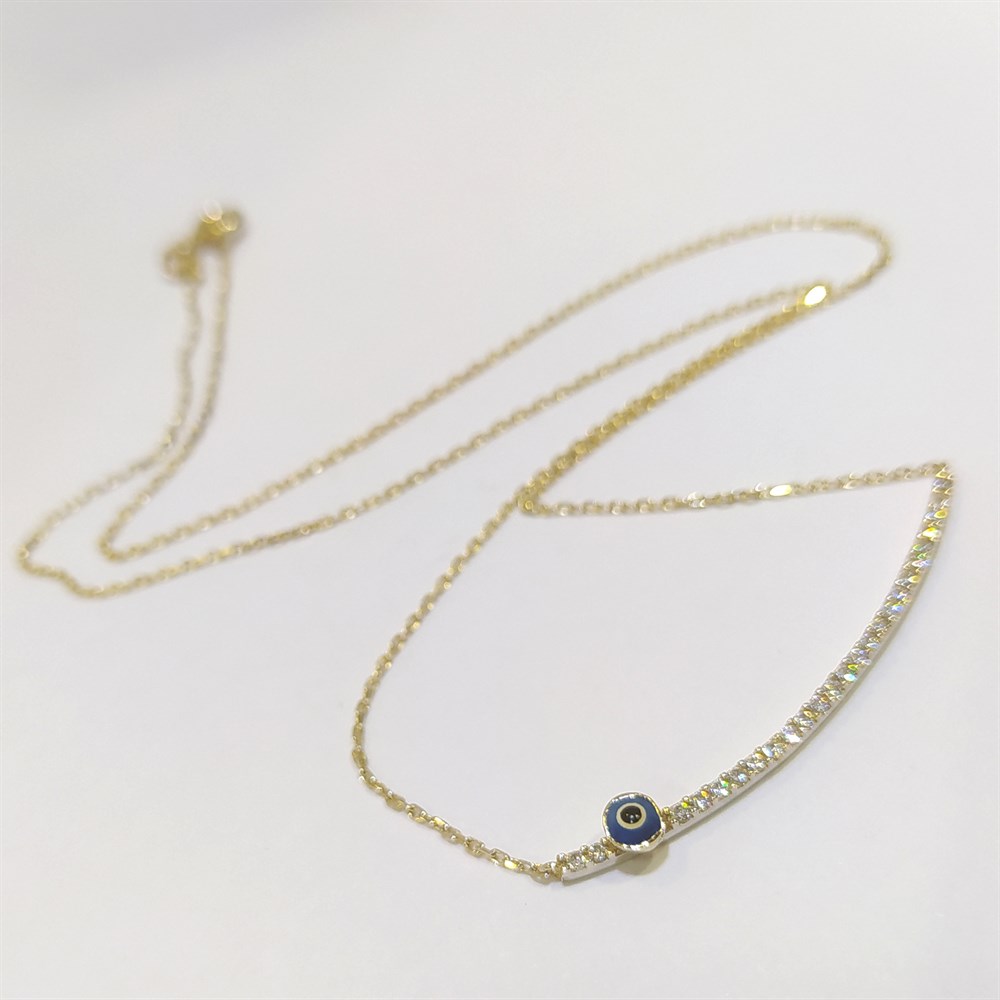 Göz Boncuklu Su Yolu Kolye 14 Ayar Altın