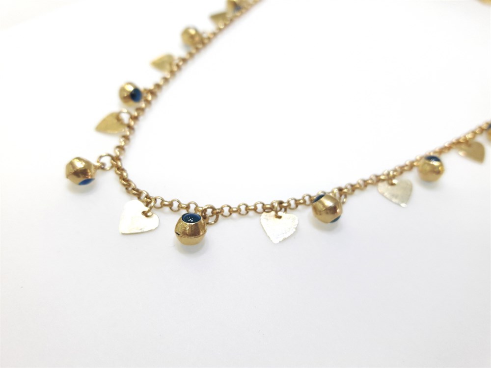 Gözboncuklu Pullu Kolye 14 Ayar Altın