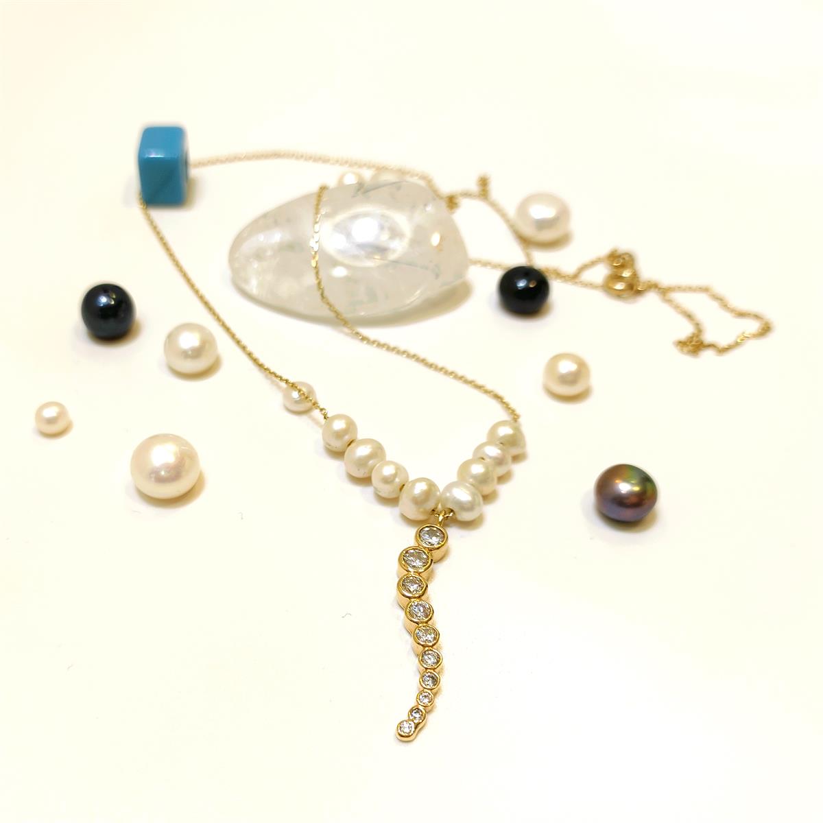 İnci Su Yolu Kolye 14 Ayar Altın HD VİDEOLU