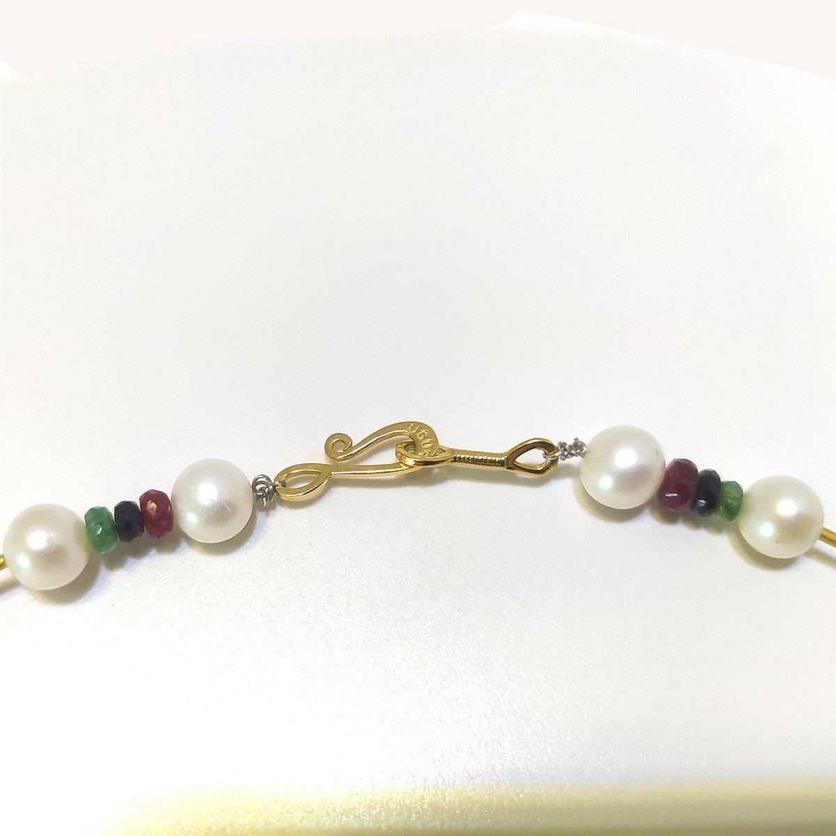 İnci ve Has Taşlı Gerdanlık Kolye 14 Ayar Altın