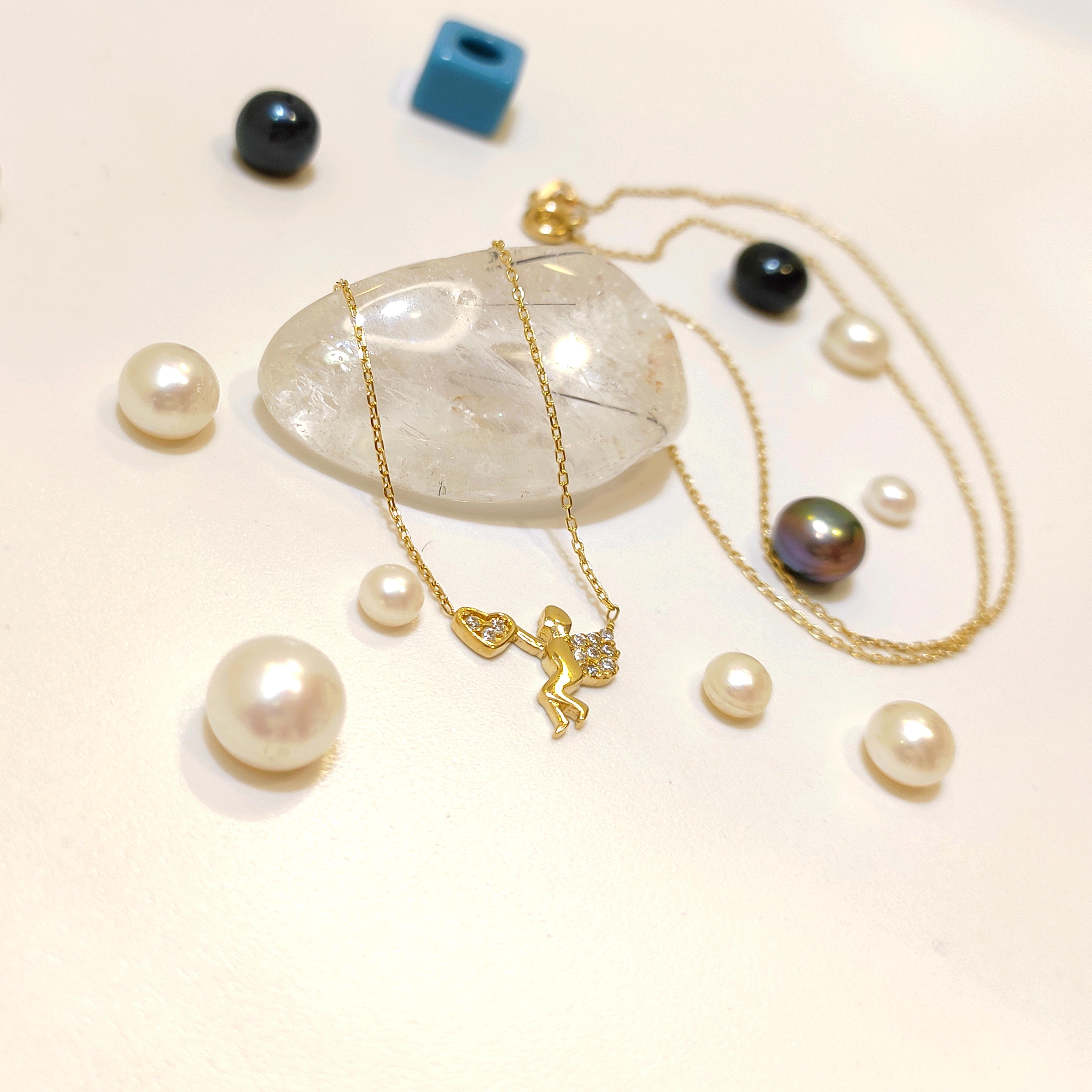 Kalp Taşıyan Melek Kolye 14 Ayar Altın  HD VİDEOLU