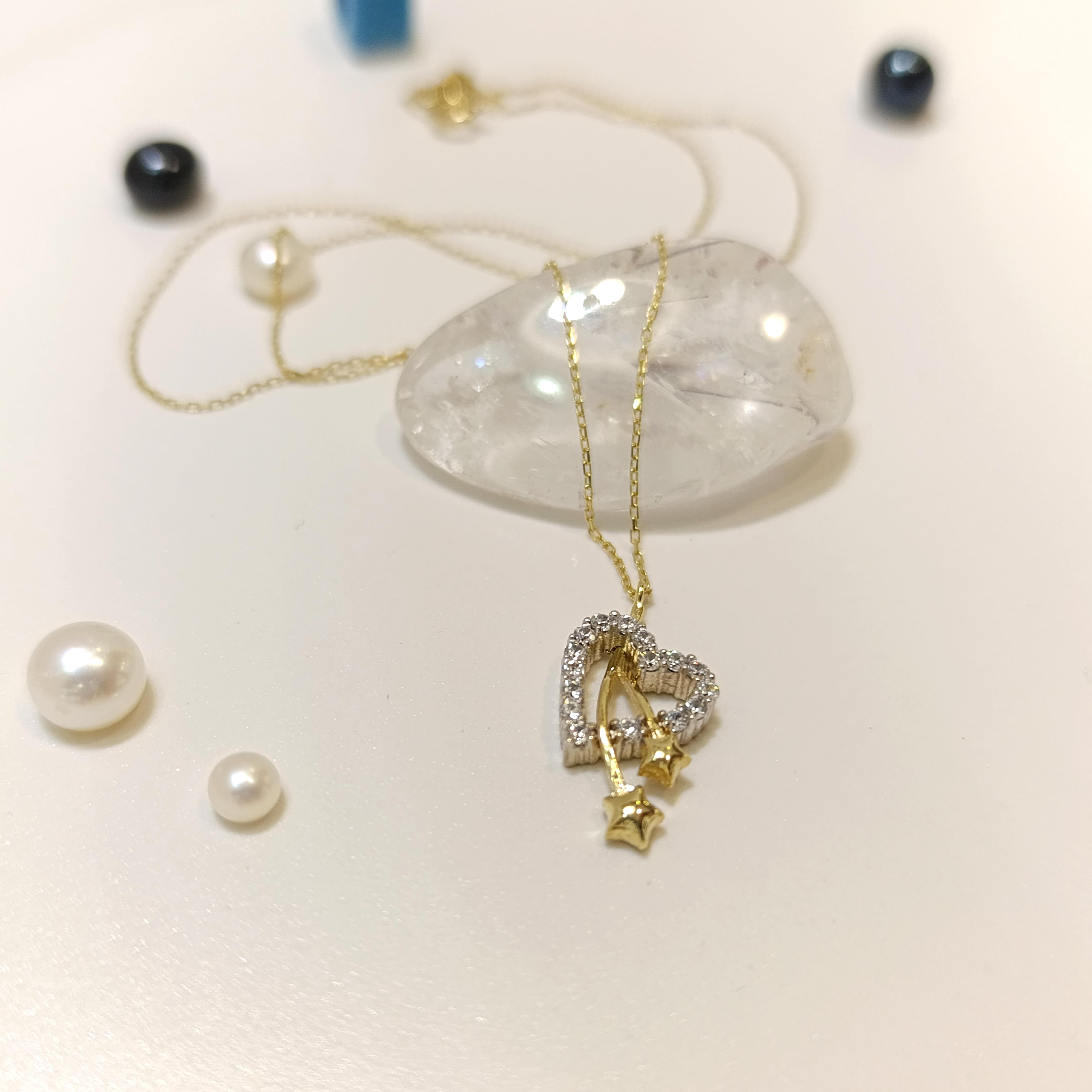 Kalp ve Kayan Yıldız Kolye 14 Ayar Altın 4K VİDEOLU