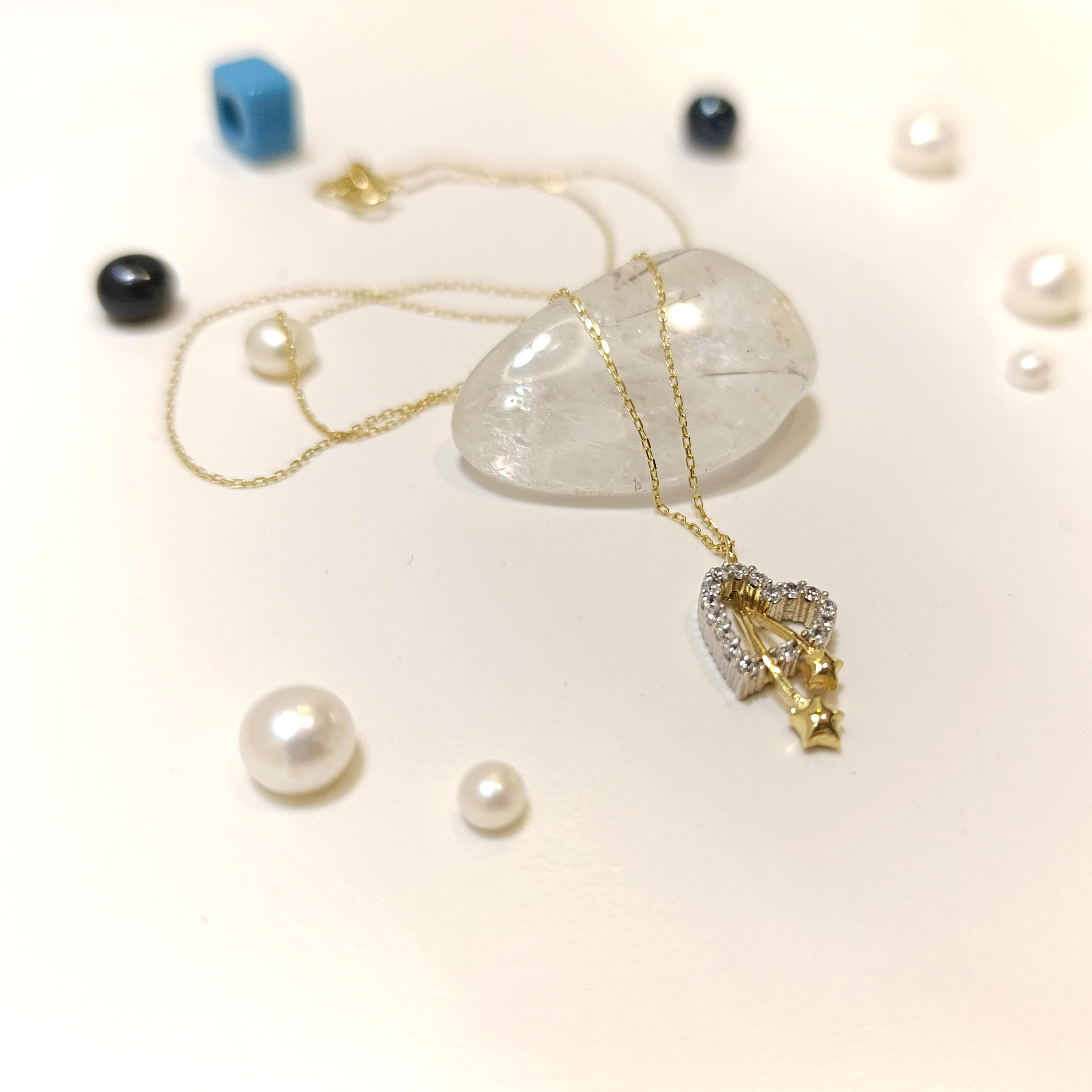 Kalp ve Kayan Yıldız Kolye 14 Ayar Altın 4K VİDEOLU