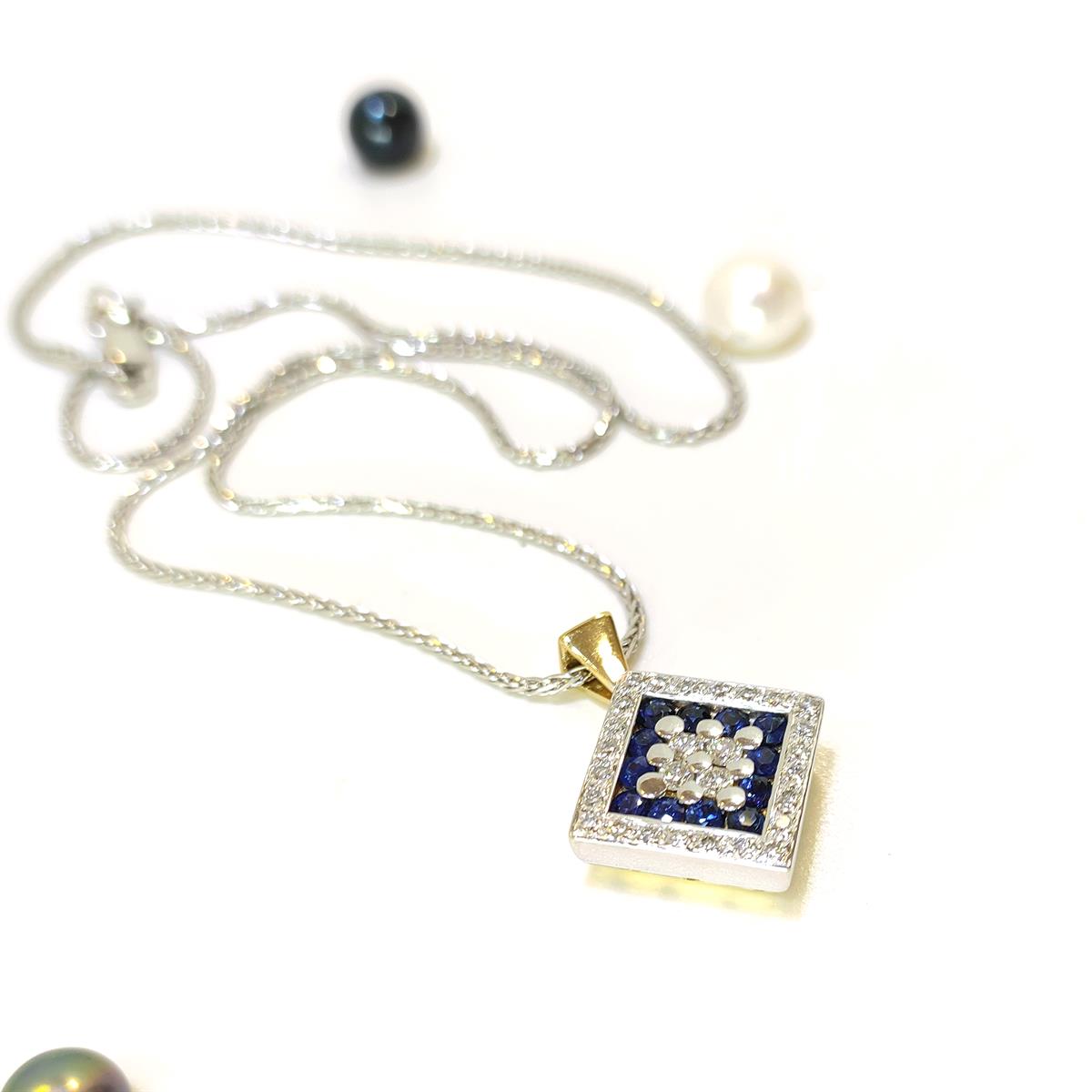 Kare Safir ve Pırlanta Taşlı Kolye 18 Ayar Altın HD VİDEOLU