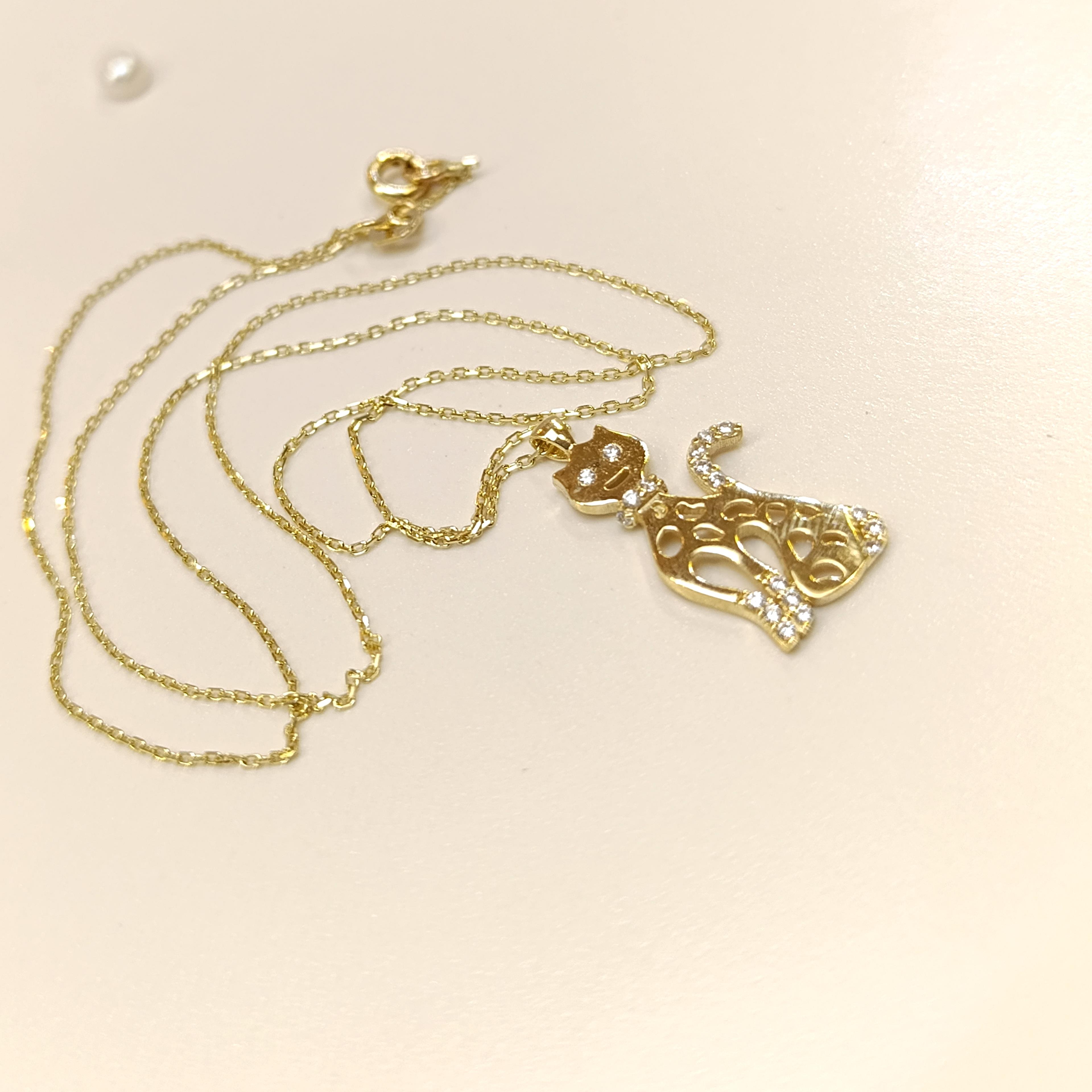 Kedi Kolye 14 Ayar Altın  HD VİDEOLU