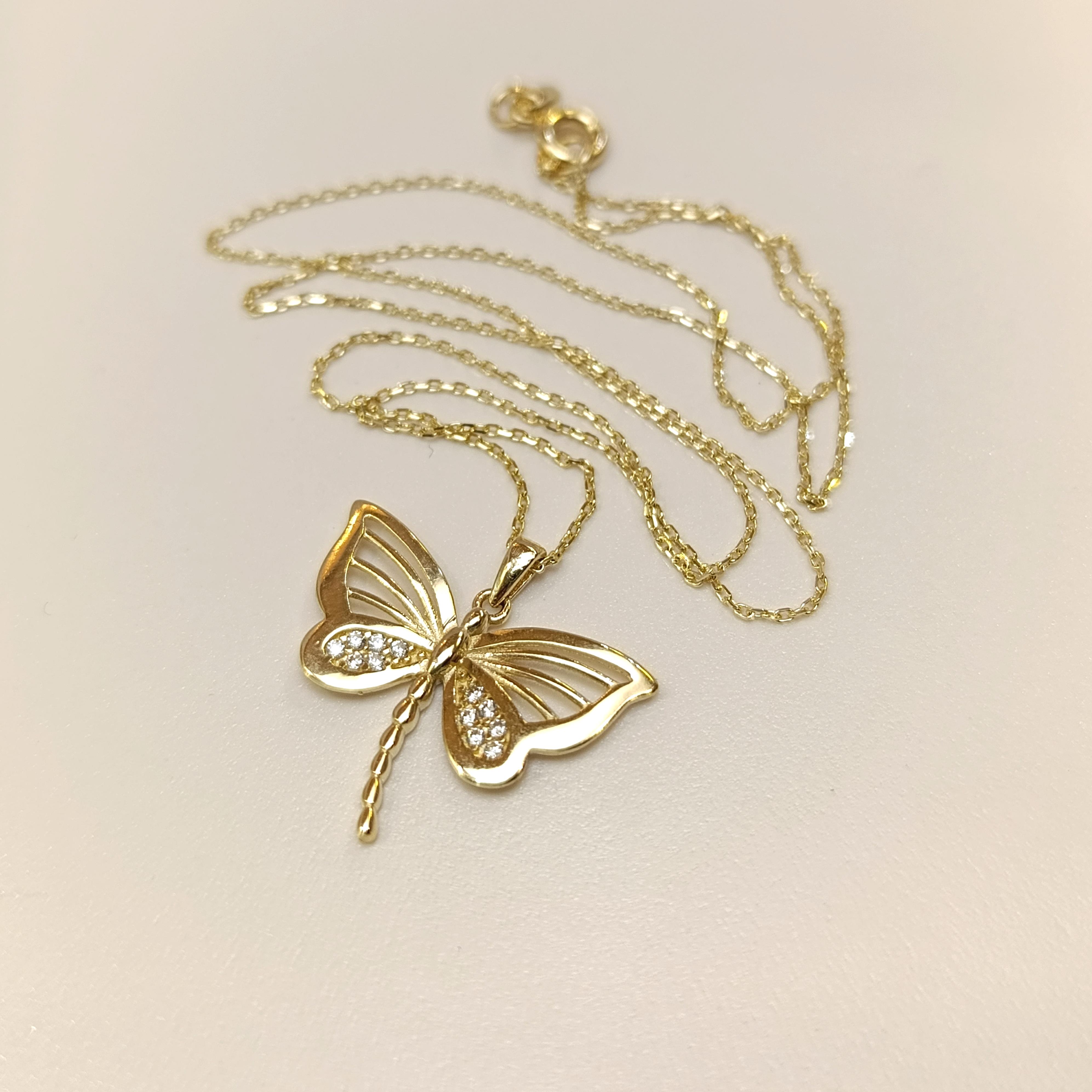 Kelebek Kolye 14 Ayar Altın  HD VİDEOLU