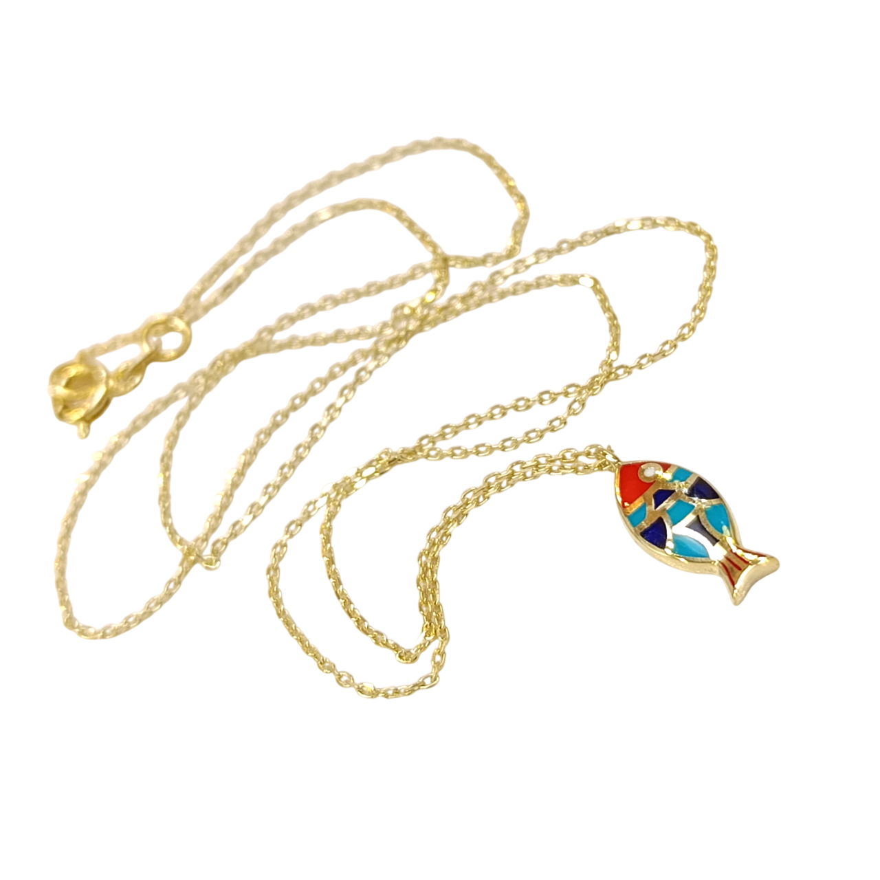 Kilim Desenli Balık Kolye 14 Ayar Altın  HD VİDEOLU