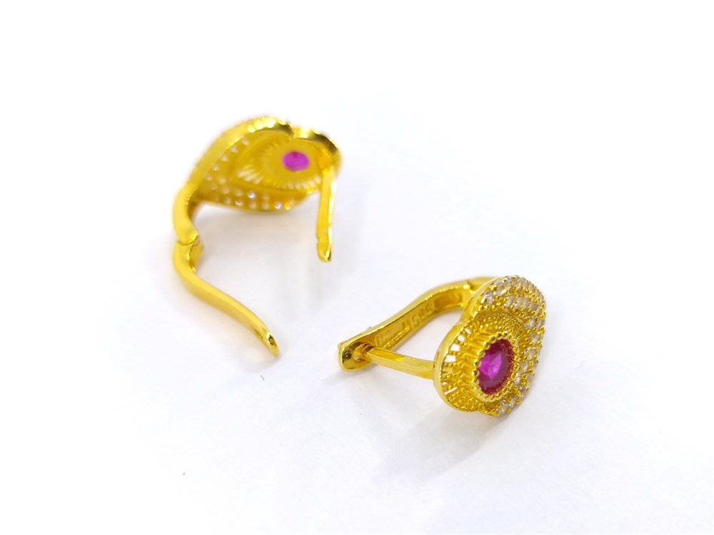 Kırmızı Taşlı Küpe 14 Ayar Altın