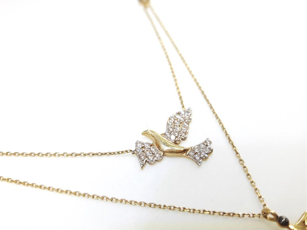 Kız Kulesi İkili Kolye 14 Ayar Altın