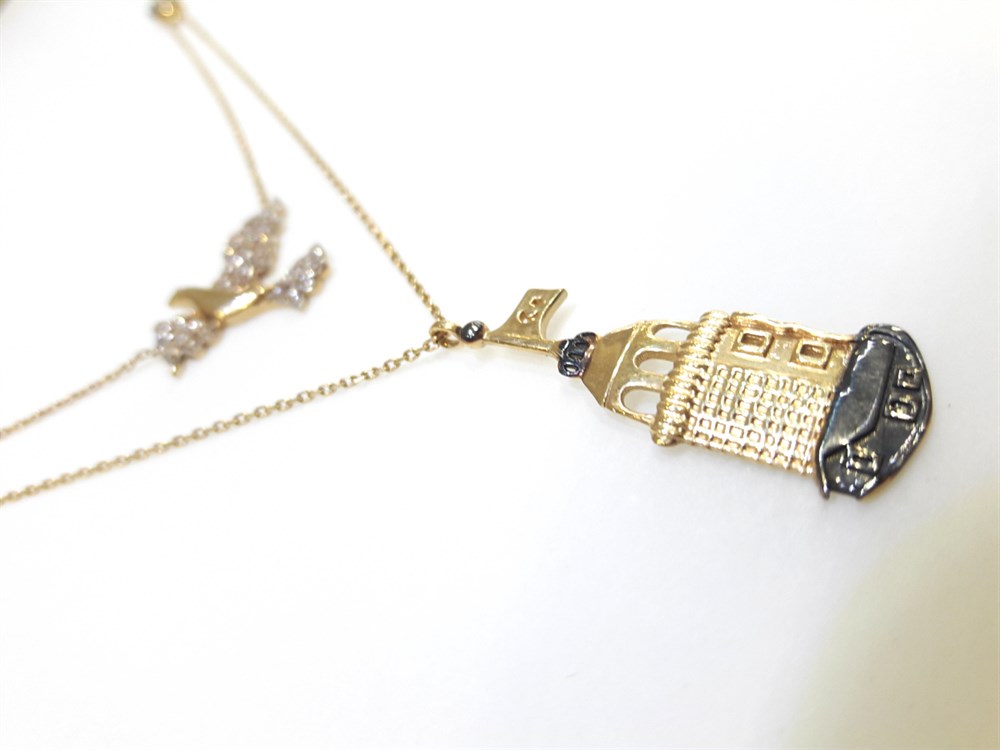 Kız Kulesi İkili Kolye 14 Ayar Altın