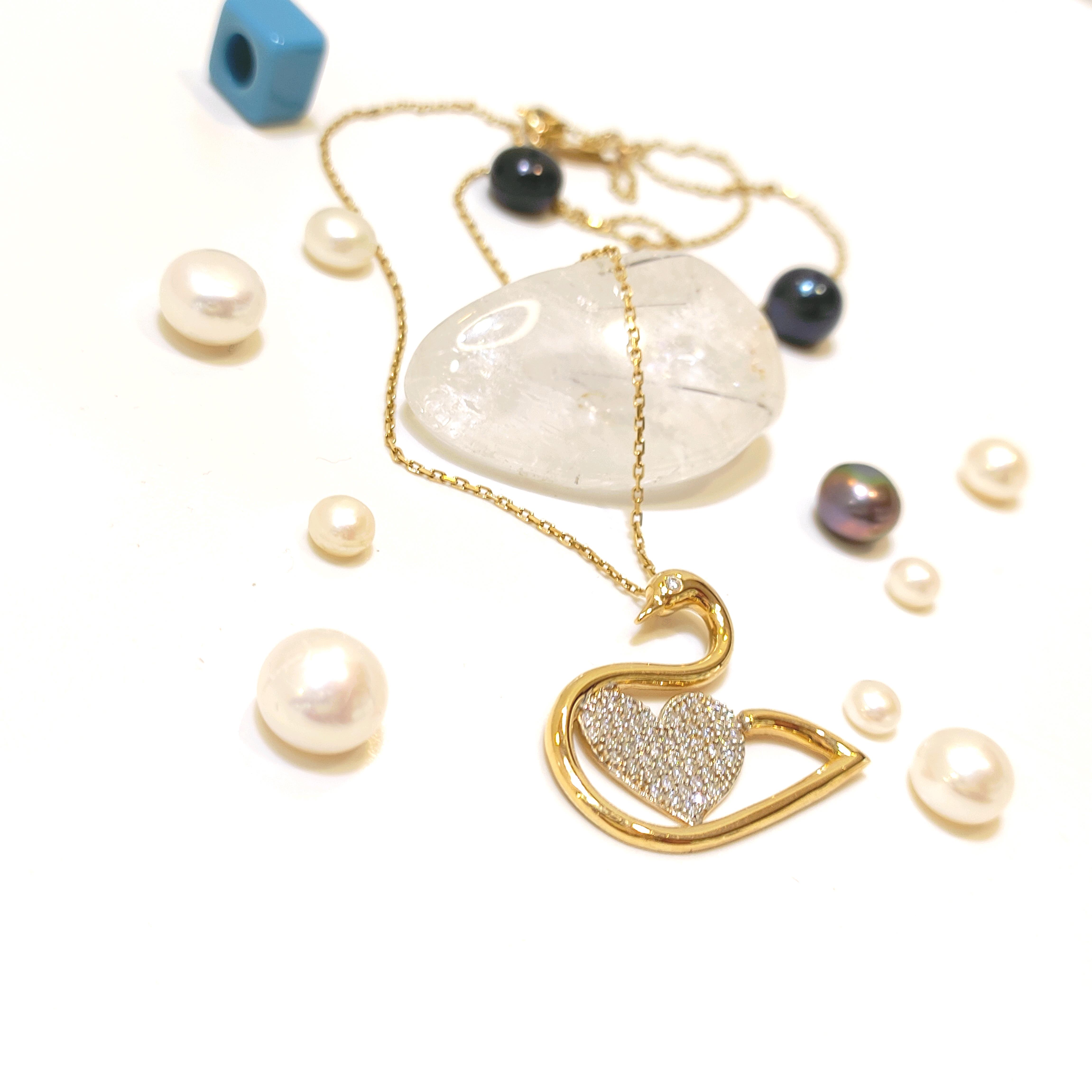 Kuğu Kalp Kolye 14 Ayar Altın  HD VİDEOLU