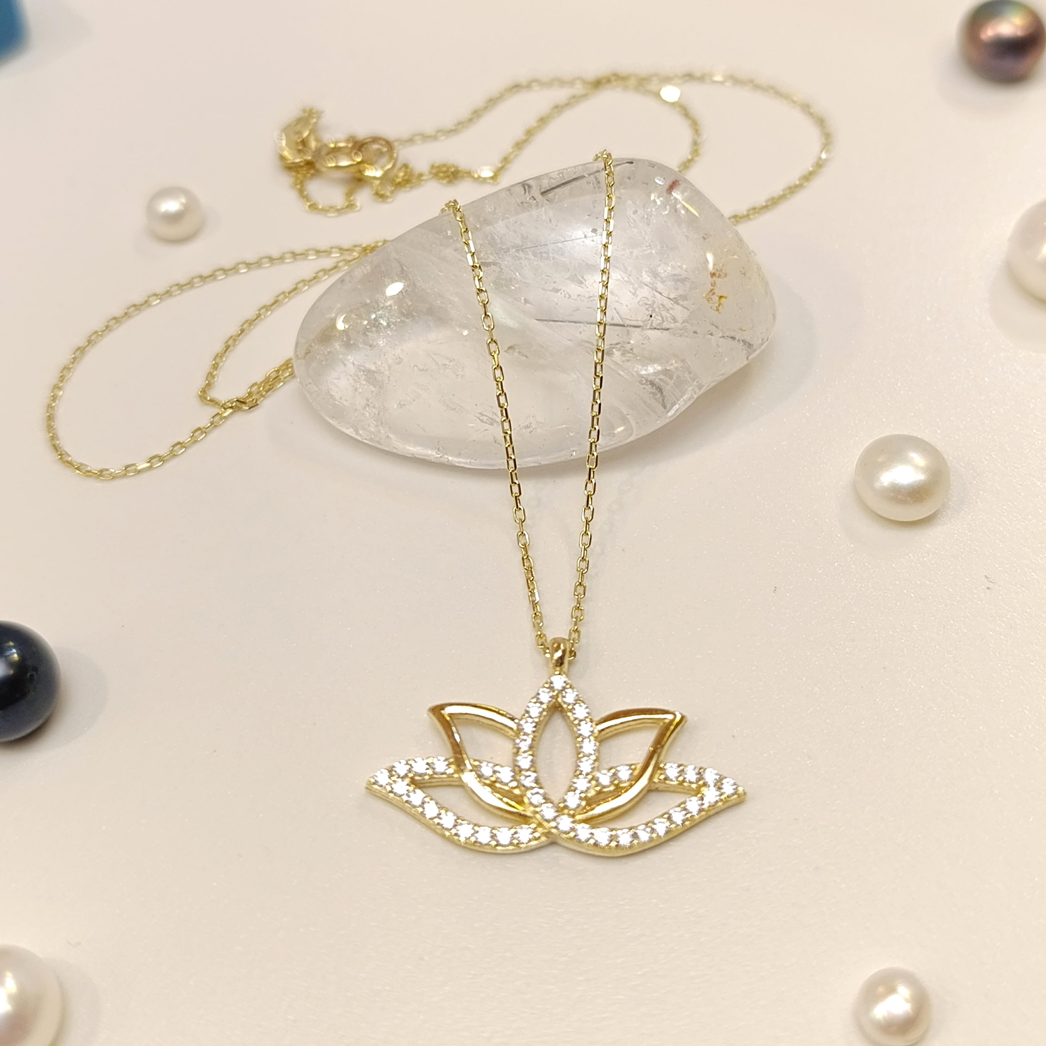 Lotus Çiçeği Kolye 14 Ayar Altın  HD VİDEOLU