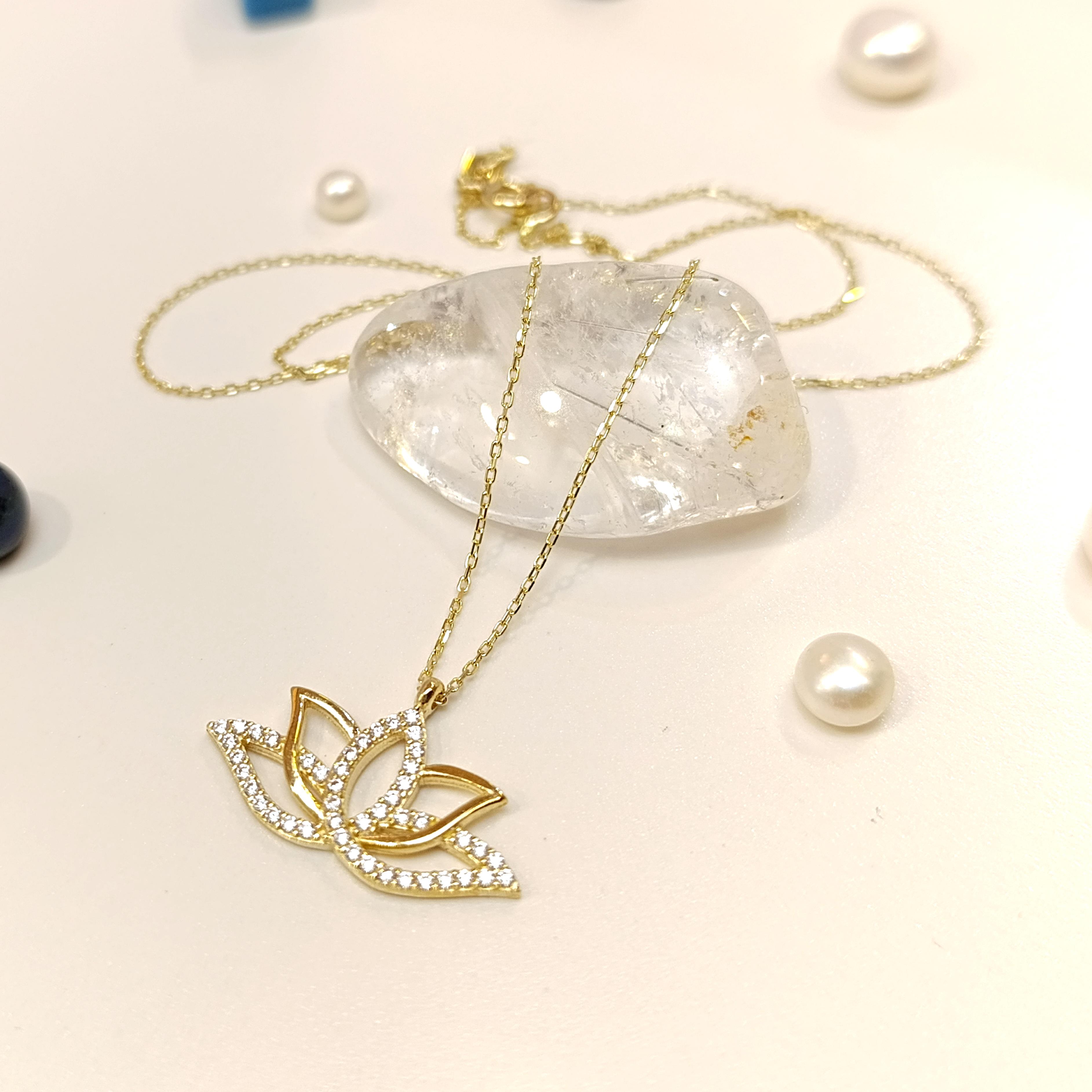 Lotus Çiçeği Kolye 14 Ayar Altın  HD VİDEOLU