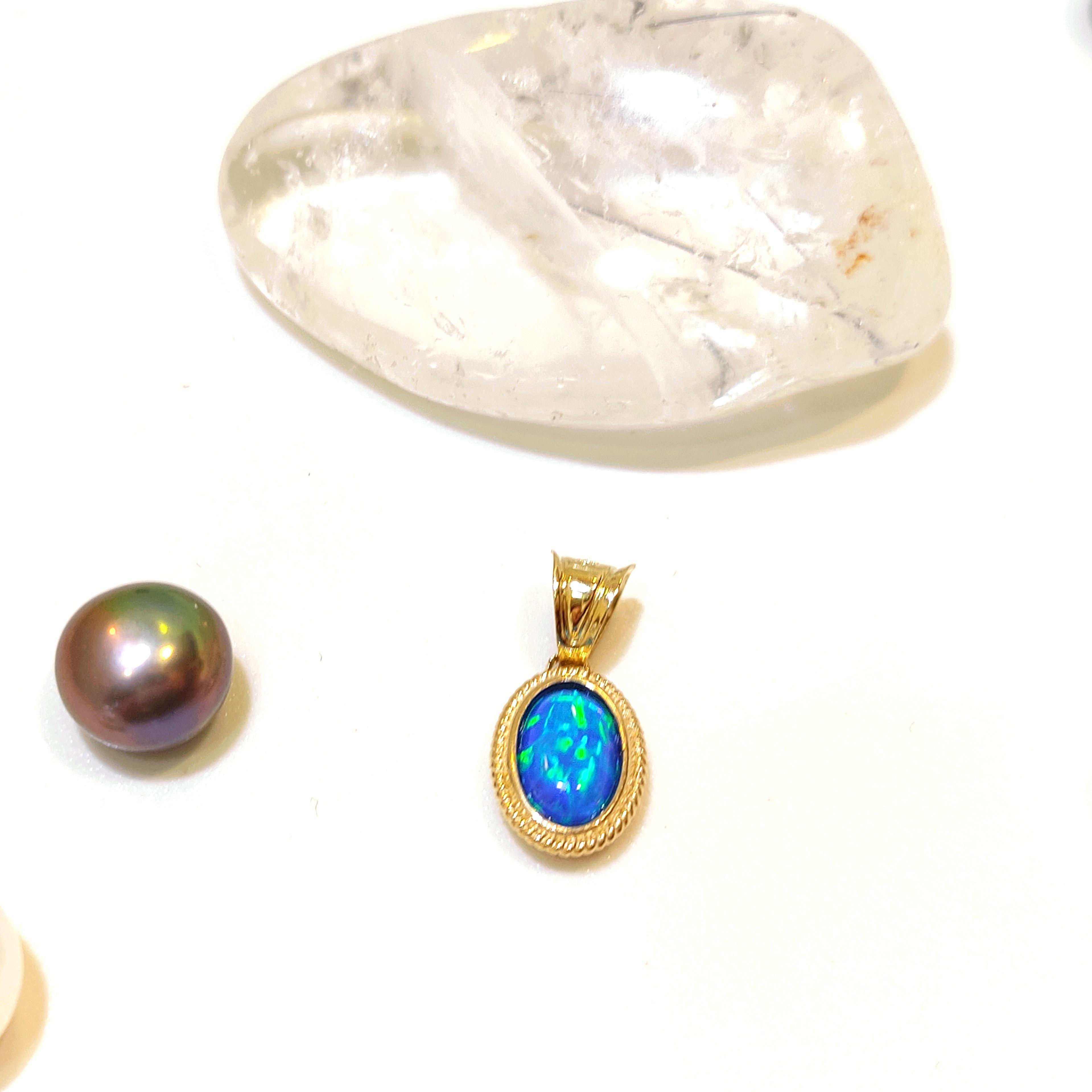 Mavi Opal Taşlı Kolye Ucu14 Ayar Altın  HD VİDEOLU