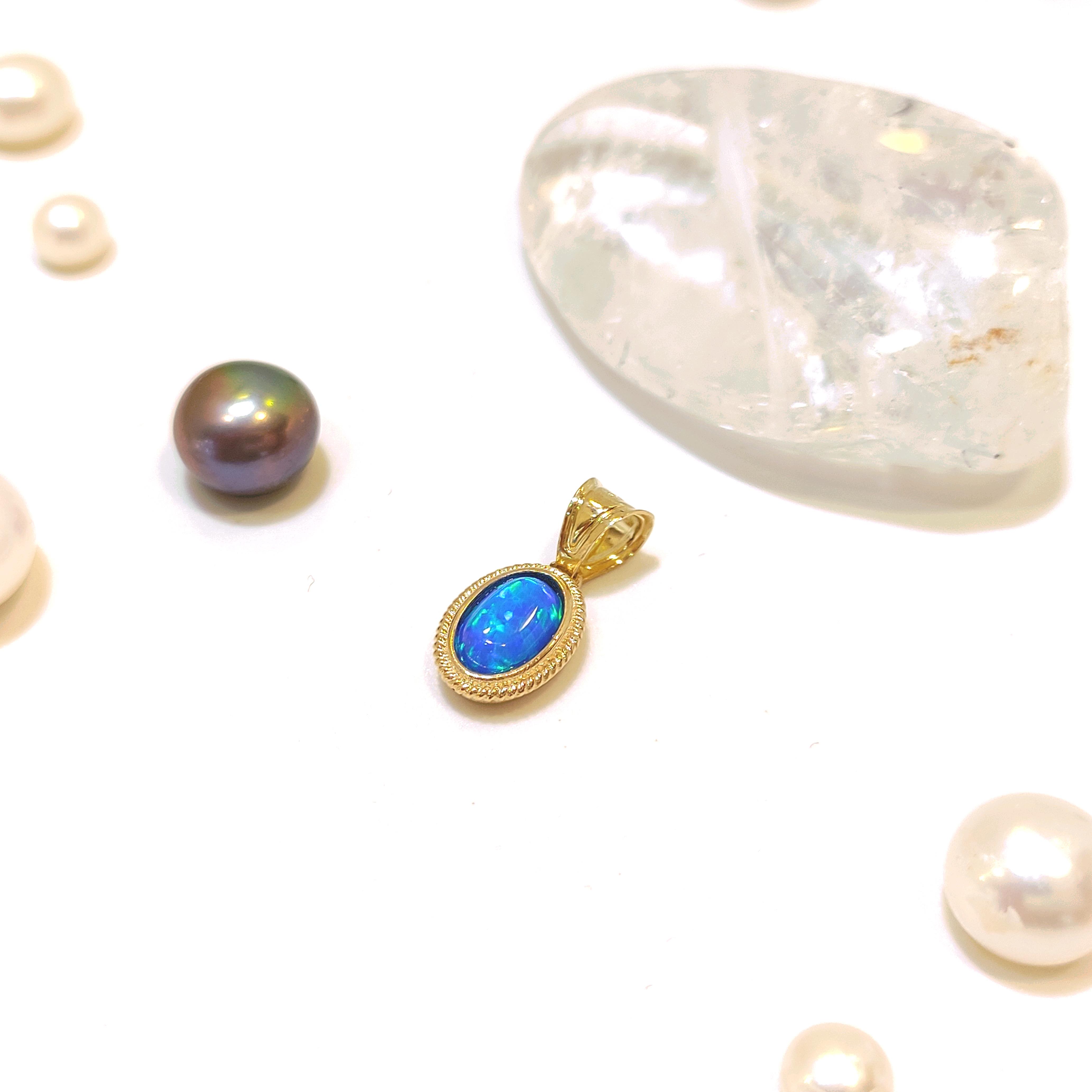 Mavi Opal Taşlı Kolye Ucu14 Ayar Altın  HD VİDEOLU