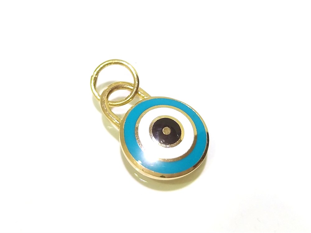 Mineli Göz Boncuklu Kolye Ucu 14 Ayar Altın