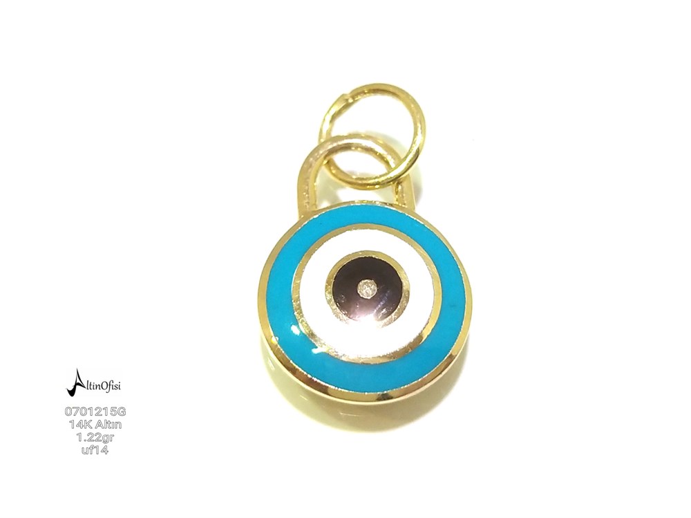 Mineli Göz Boncuklu Kolye Ucu 14 Ayar Altın