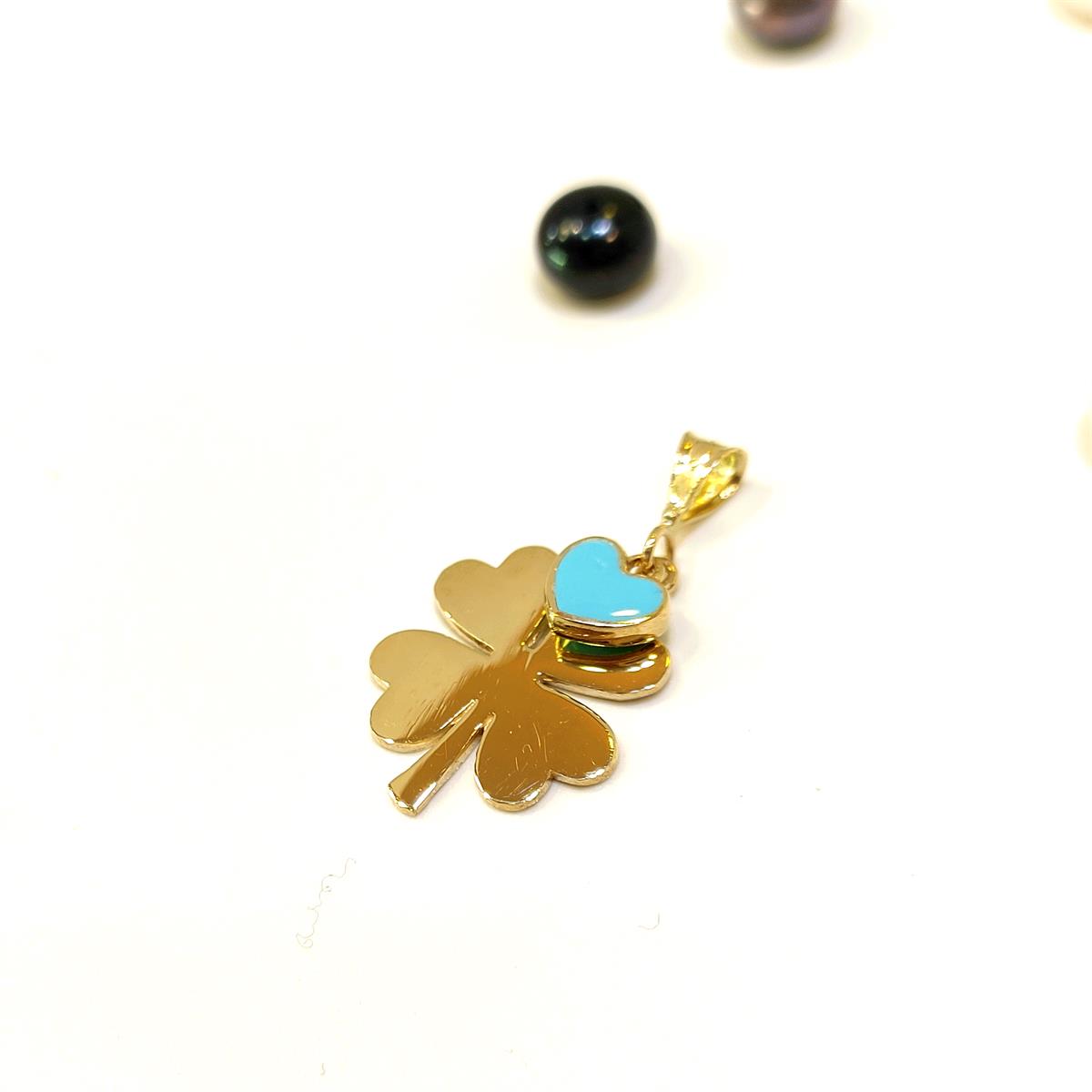 Mineli Kalpli Yonca Kolye Ucu 14 Ayar Altın HD VİDEOLU