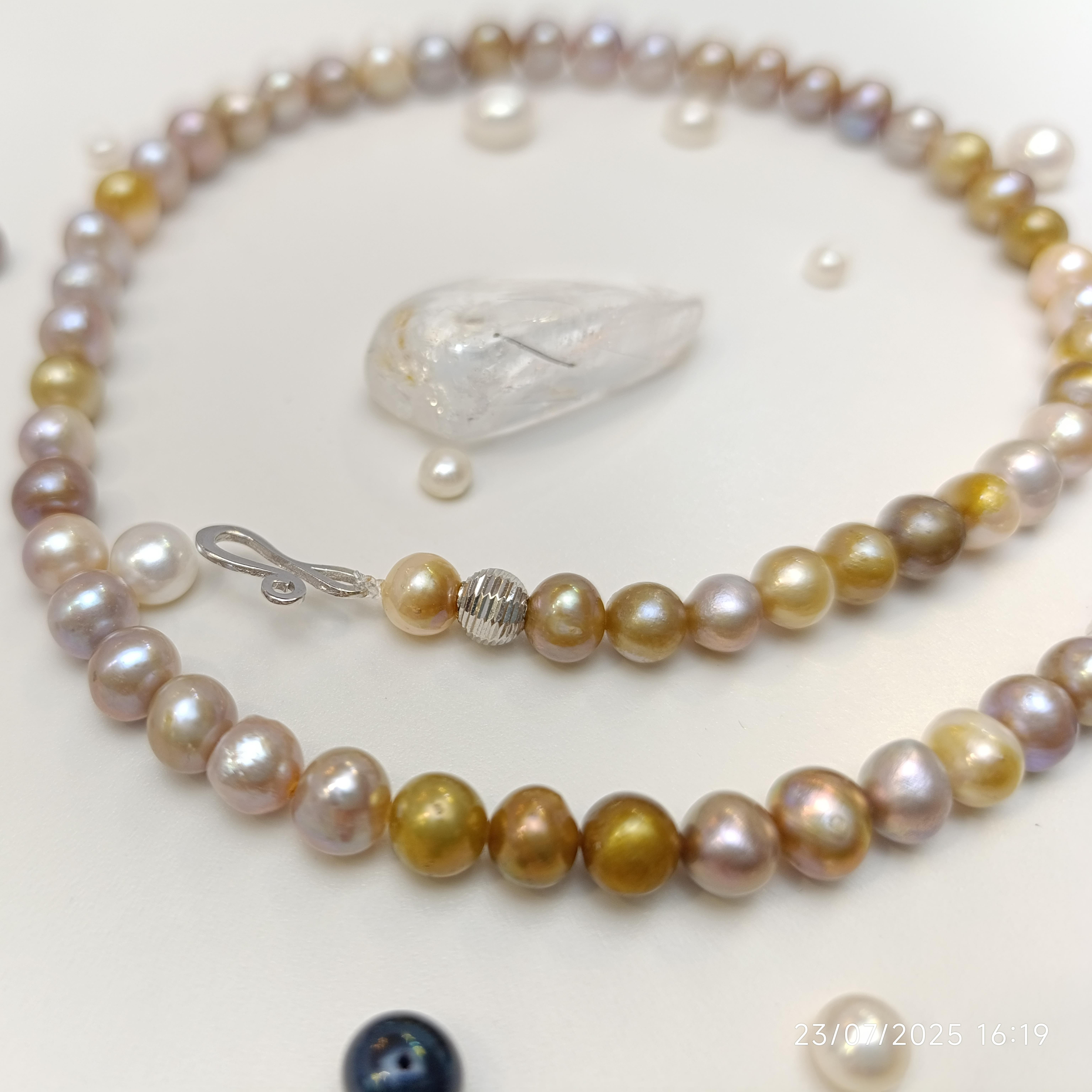 Mix Renkli Dorika Toplu Gerçek İncili Gerdanlık Kolye 14 Ayar Altın HD VİDEOLU