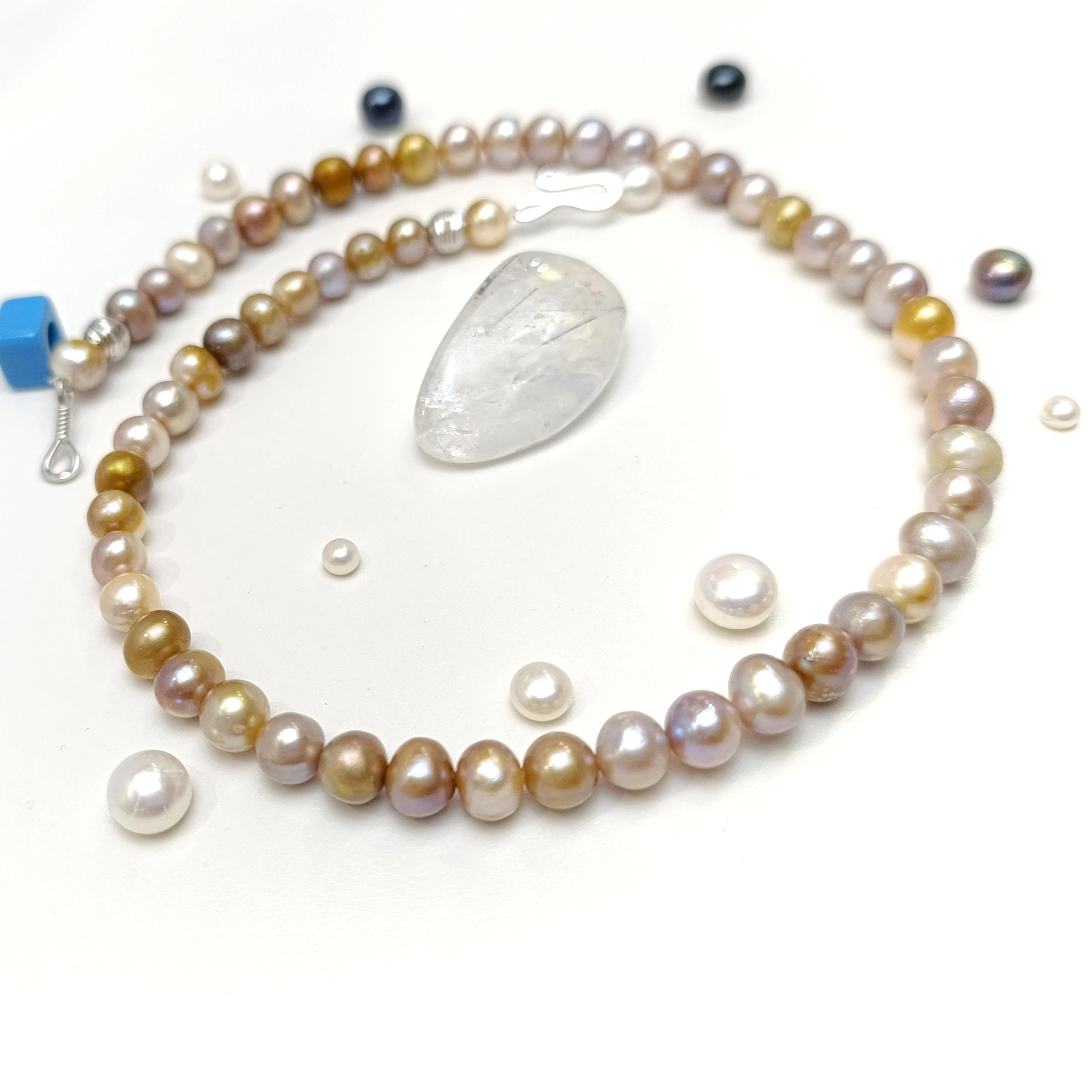 Mix Renkli Dorika Toplu Gerçek İncili Gerdanlık Kolye 14 Ayar Altın HD VİDEOLU