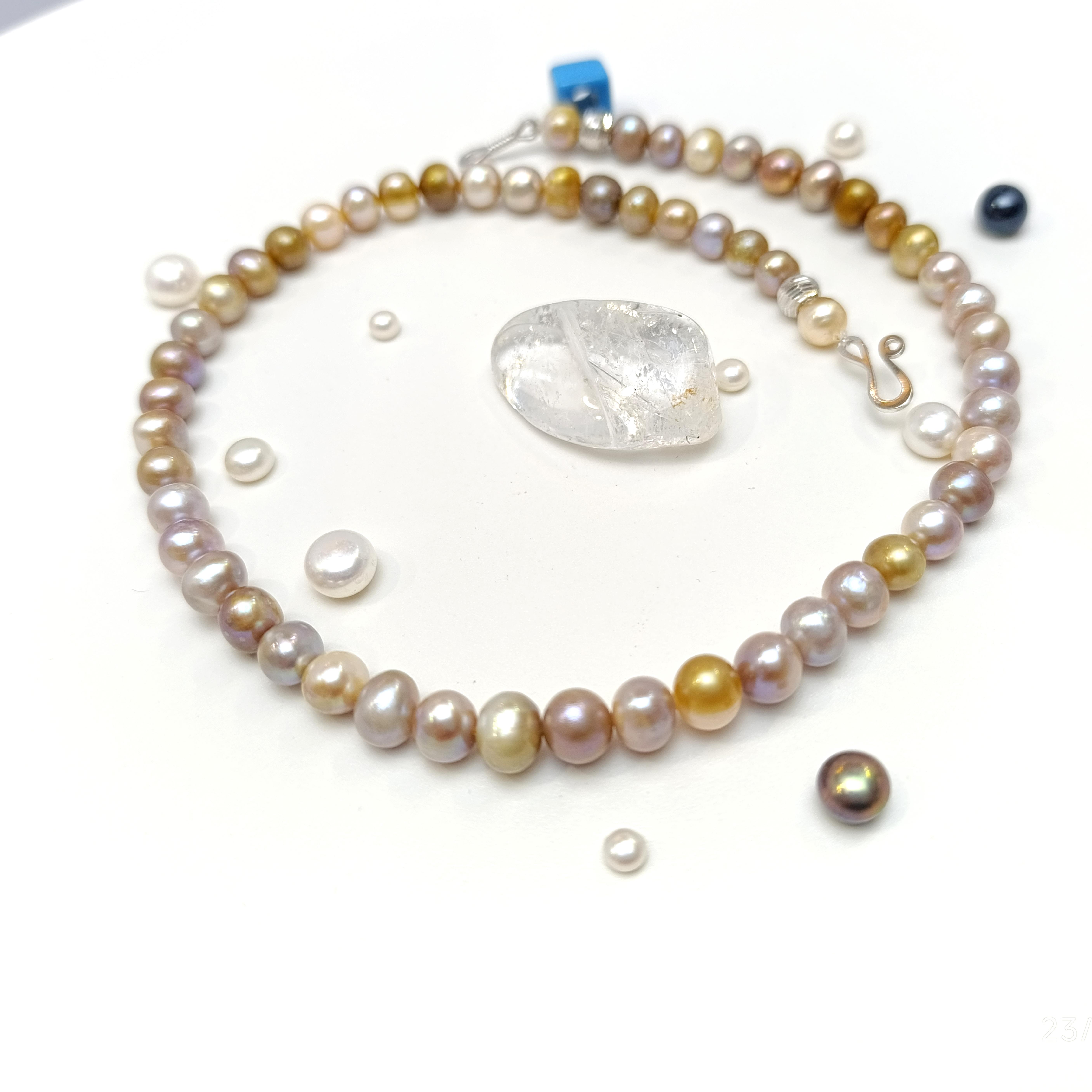 Mix Renkli Dorika Toplu Gerçek İncili Gerdanlık Kolye 14 Ayar Altın HD VİDEOLU