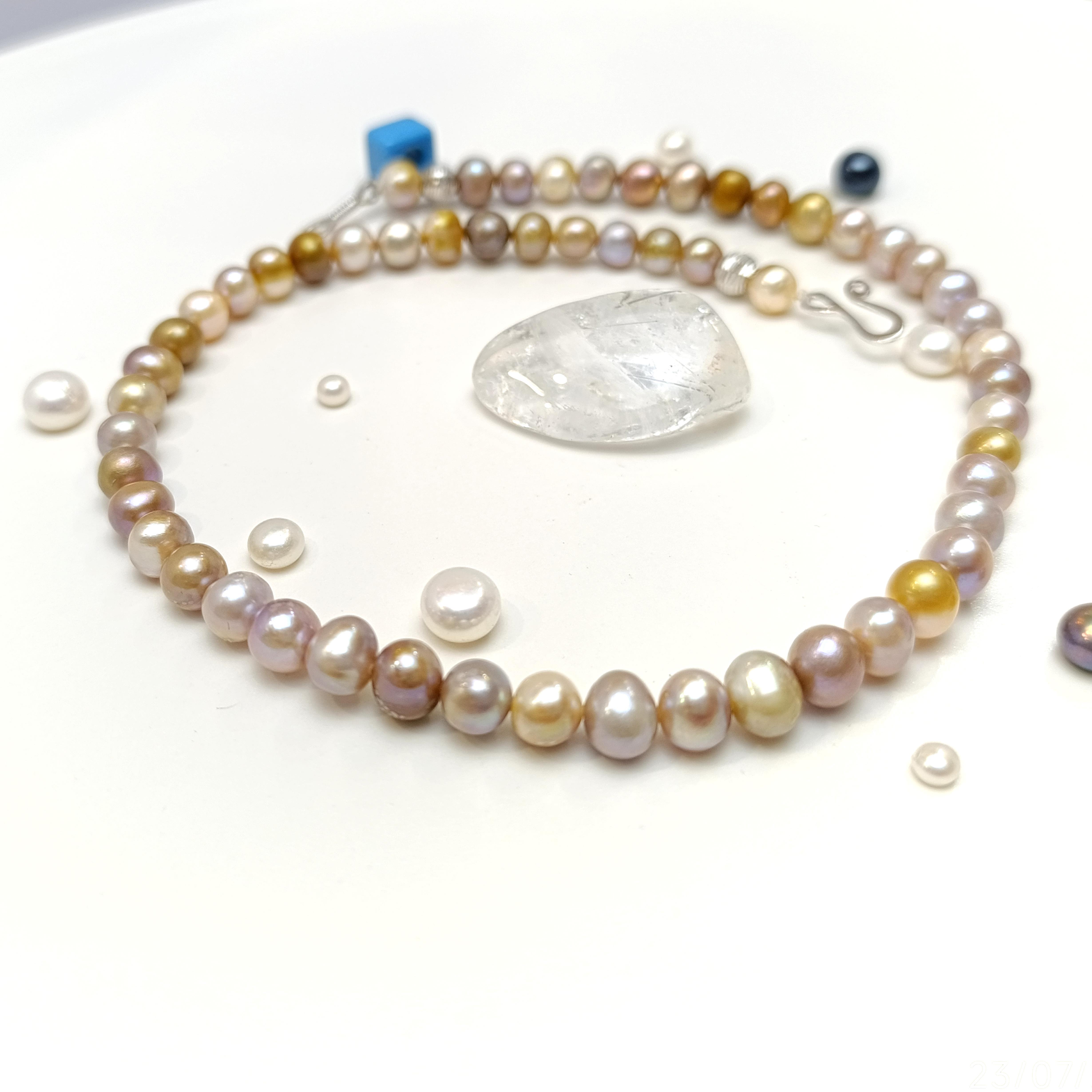 Mix Renkli Dorika Toplu Gerçek İncili Gerdanlık Kolye 14 Ayar Altın HD VİDEOLU