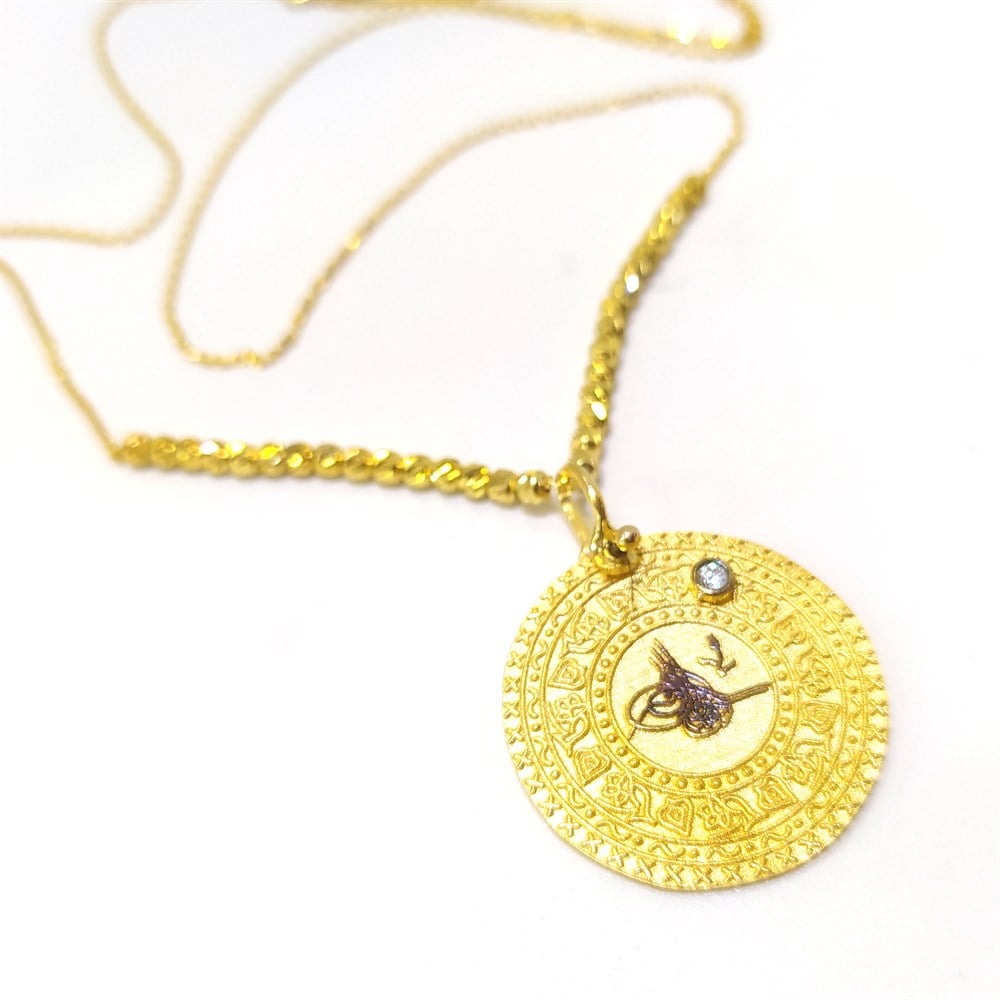 Otantik Tuğralı Kolye 14 Ayar Altın