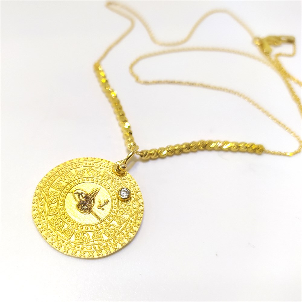 Otantik Tuğralı Kolye 14 Ayar Altın