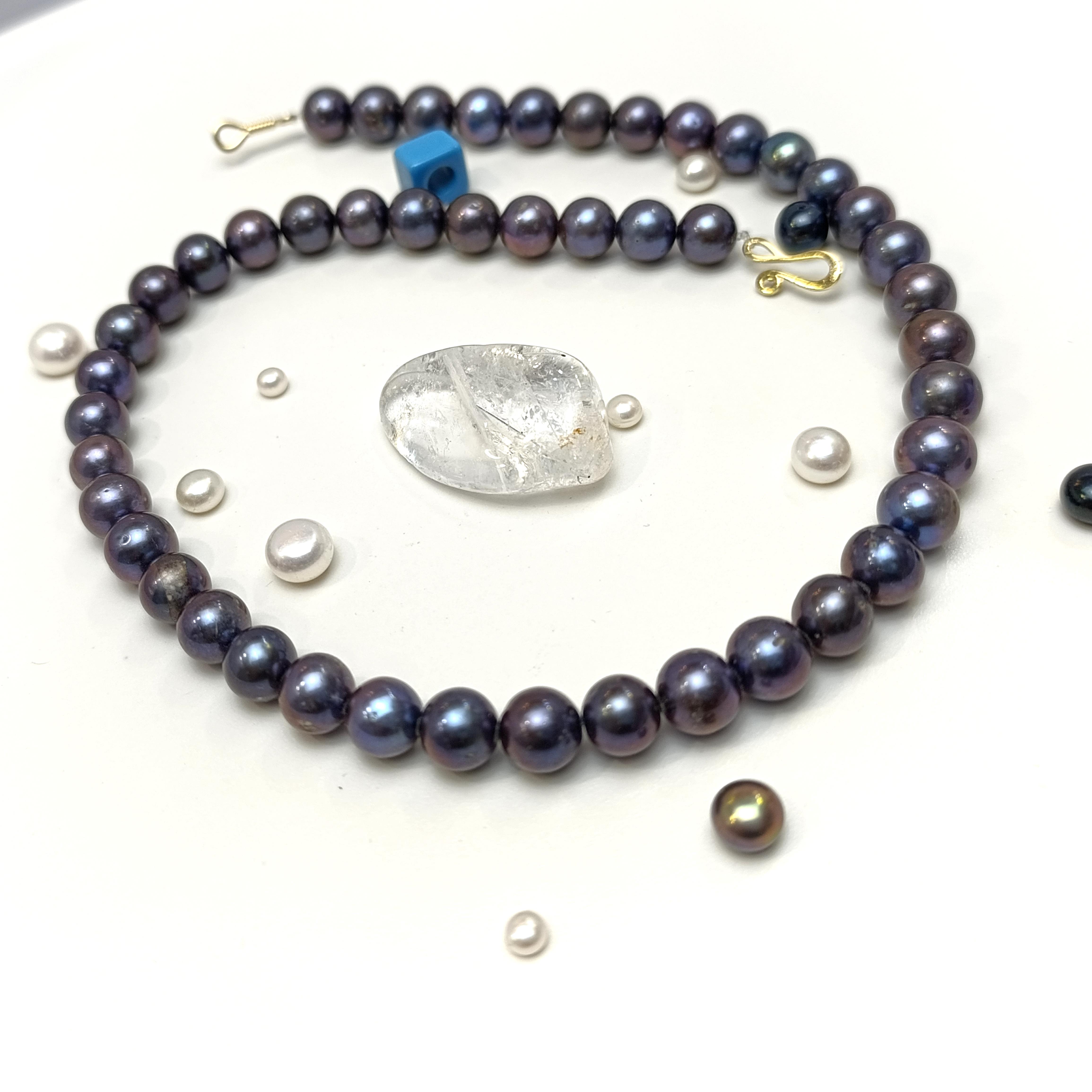 Siyah Gerçek İnci Gerdanlık Kolye 14 Ayar Altın HD VİDEOLU