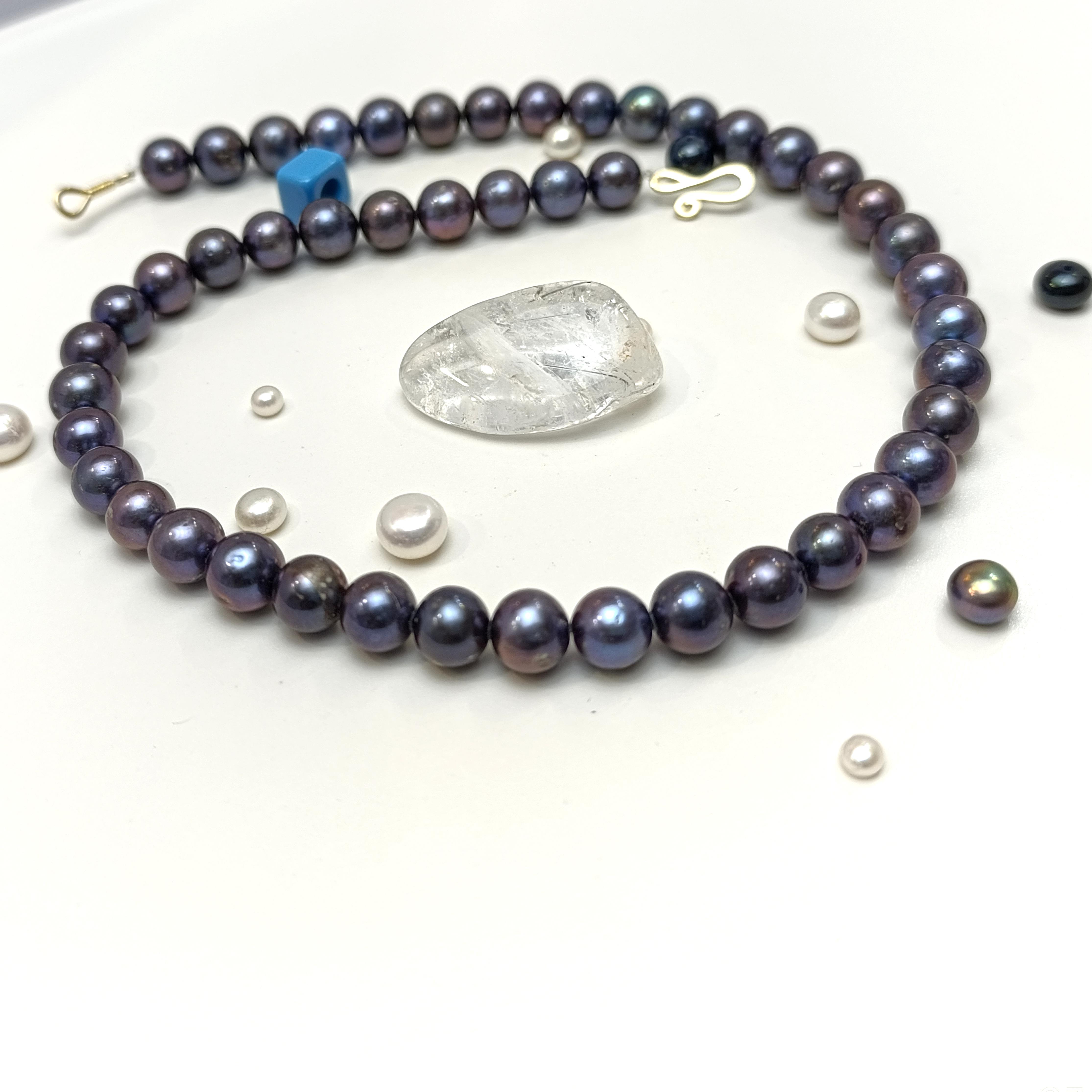 Siyah Gerçek İnci Gerdanlık Kolye 14 Ayar Altın HD VİDEOLU