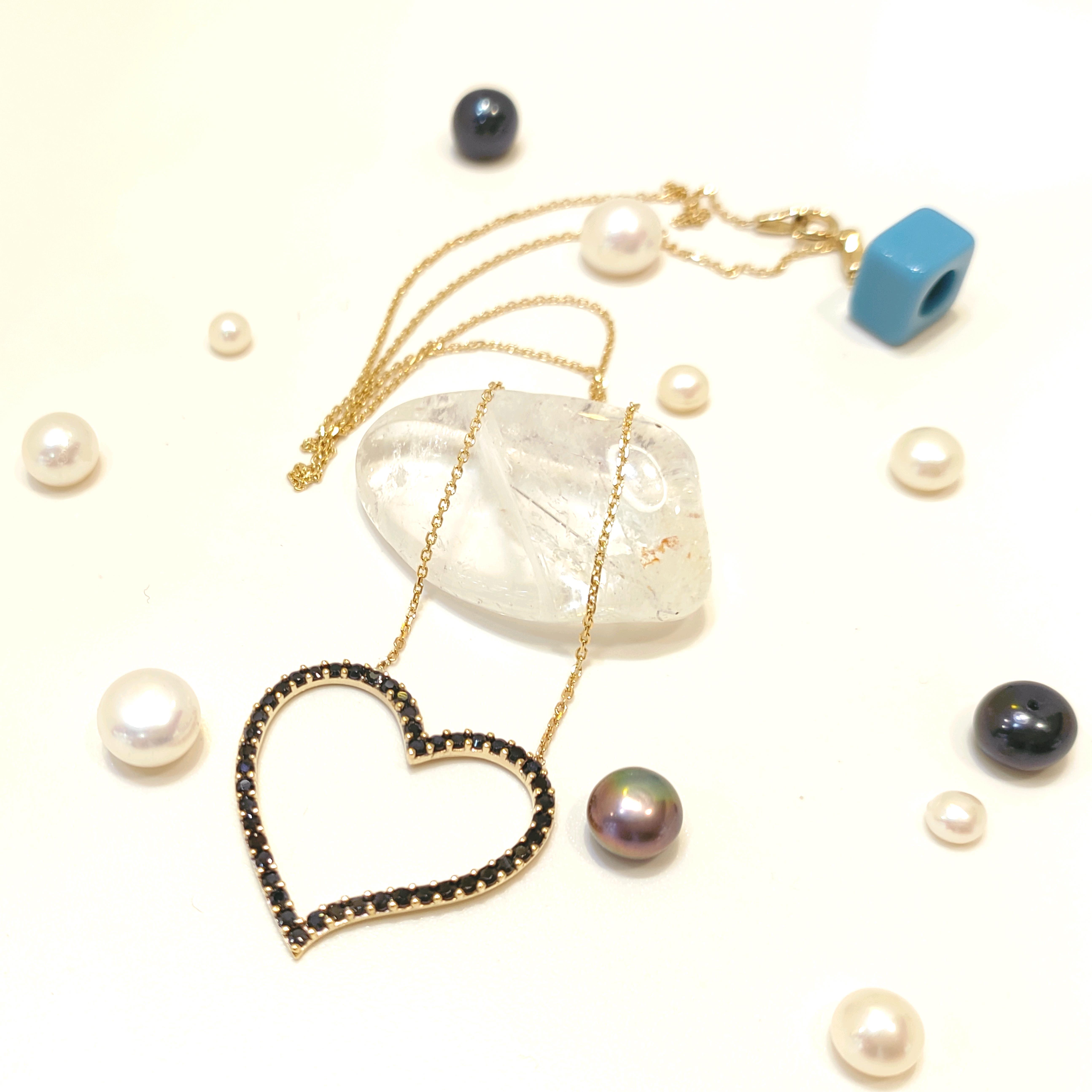 Siyah Taşlı Kalp Kolye 14 Ayar Altın  HD VİDEOLU