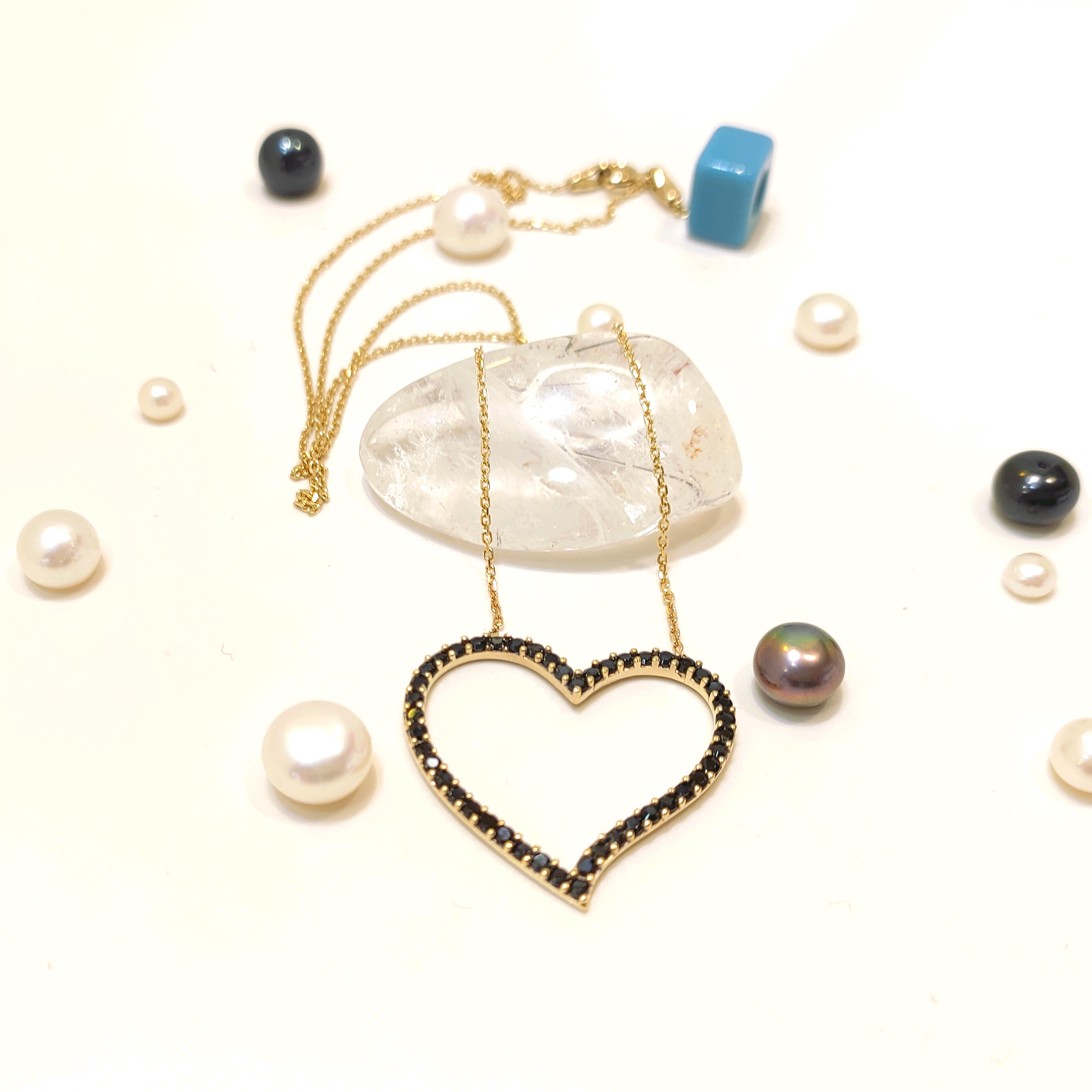 Siyah Taşlı Kalp Kolye 14 Ayar Altın  HD VİDEOLU