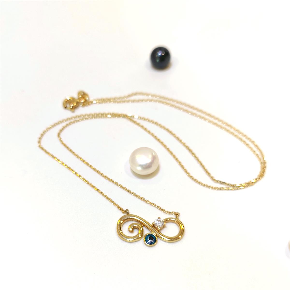 Sonsuzluk Göz Boncuklu Kolye 14 Ayar Altın HD VİDEOLU