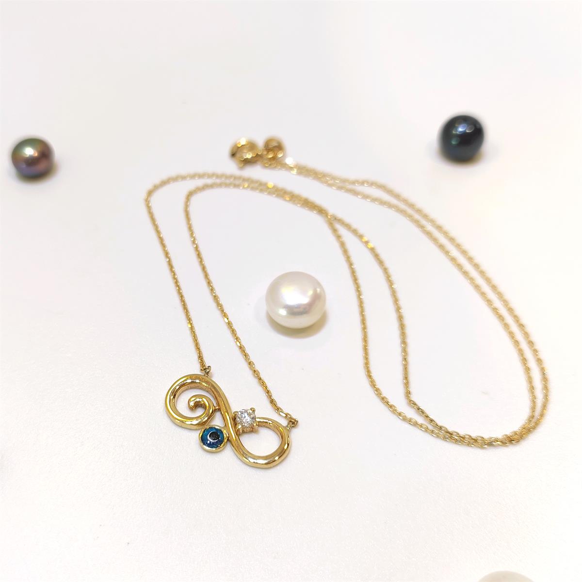 Sonsuzluk Göz Boncuklu Kolye 14 Ayar Altın HD VİDEOLU