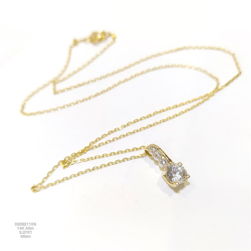 Tek TAş Kolye 14 Ayar Altın