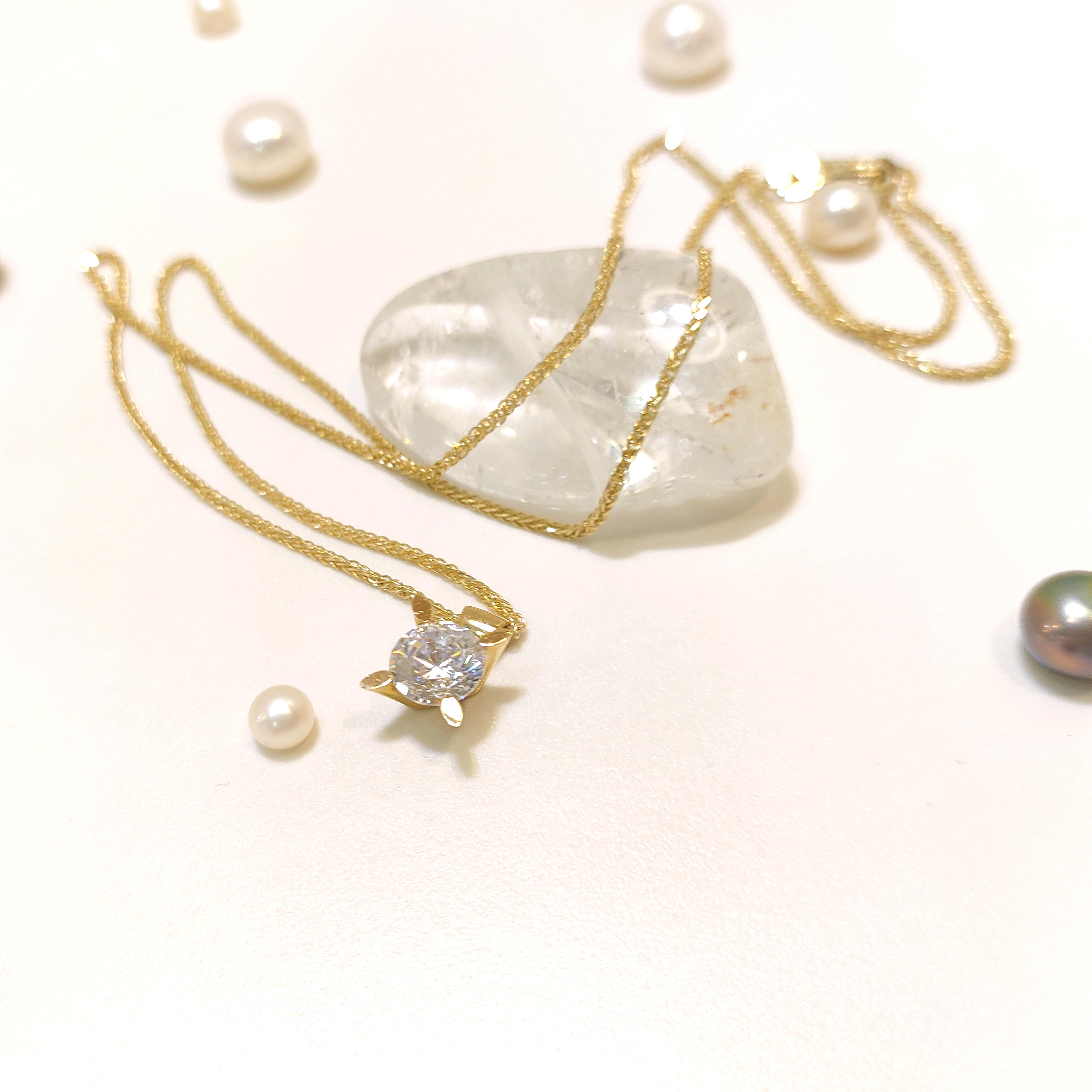 Tek Taş Kolye 14 Ayar Altın  HD VİDEOLU