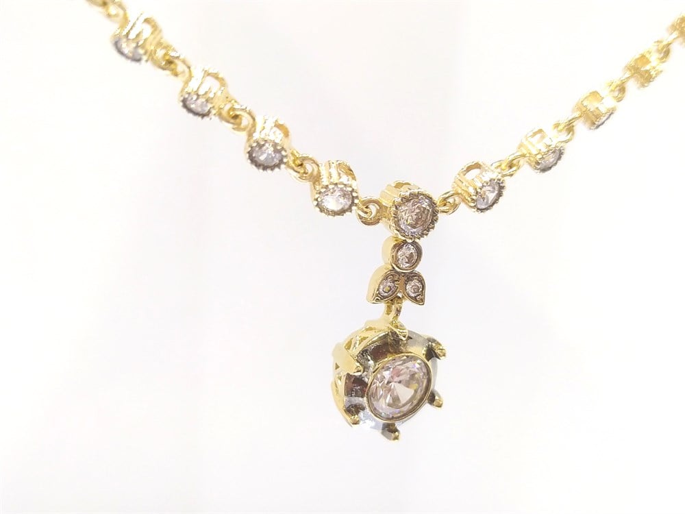 Tek Taş Su Yolu Gerdanlık Kolye 14 Ayar Altın