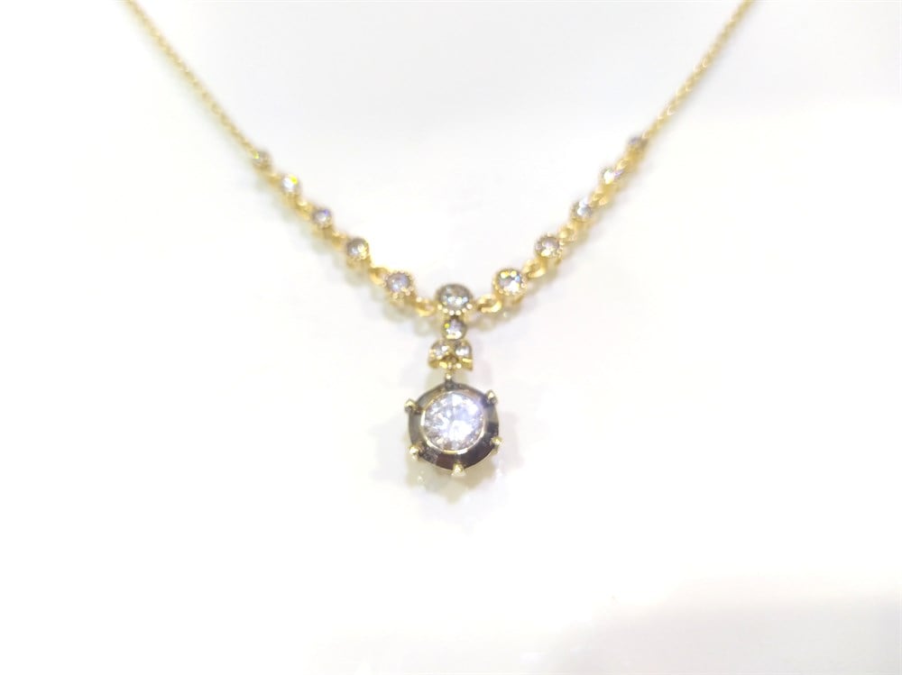 Tek Taş Su Yolu Gerdanlık Kolye 14 Ayar Altın