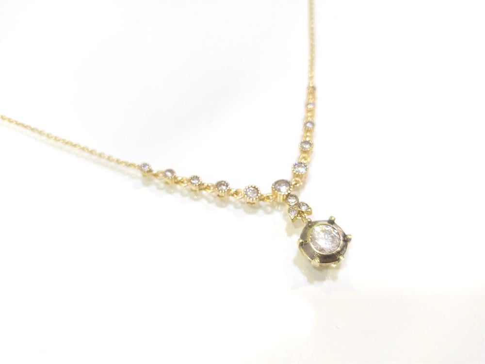 Tek Taş Su Yolu Gerdanlık Kolye 14 Ayar Altın