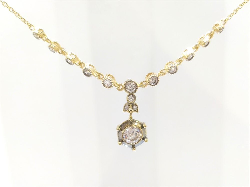 Tek Taş Su Yolu Gerdanlık Kolye 14 Ayar Altın