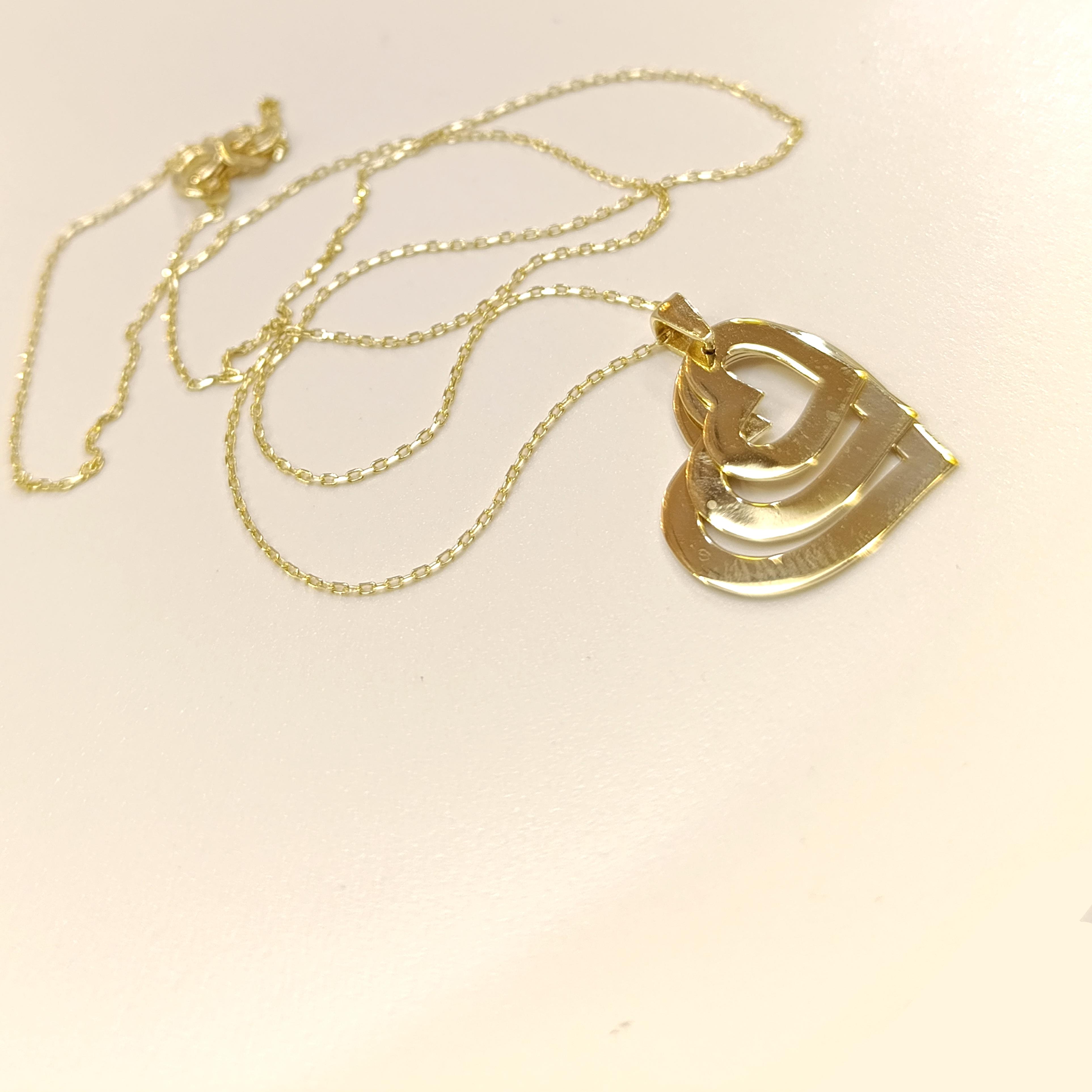 Üçlü Kalp Kolye 14 Ayar Altın HD VİDEOLU