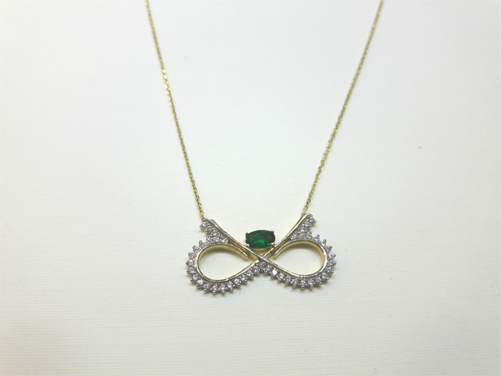 Yeşil Taşlı Sonsuzluk Kolye 14 Ayar altın