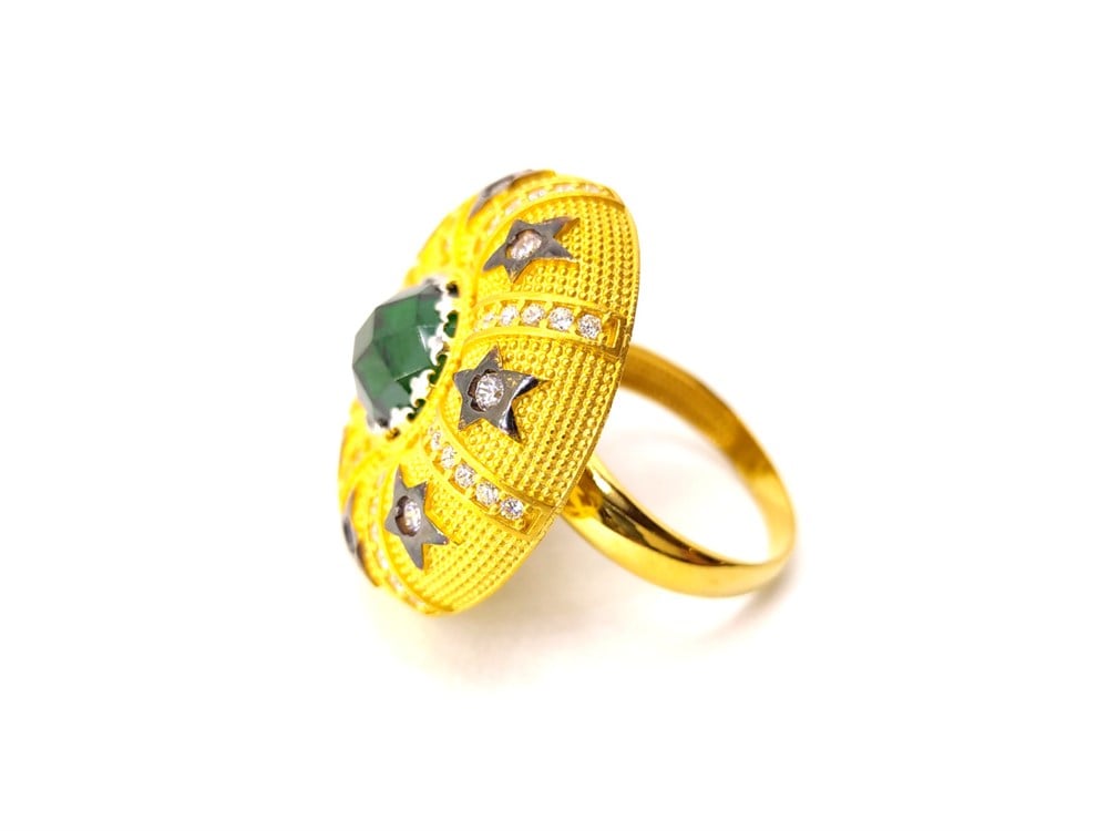 Yeşil Taşlı Yüzük 22 Ayar Altın