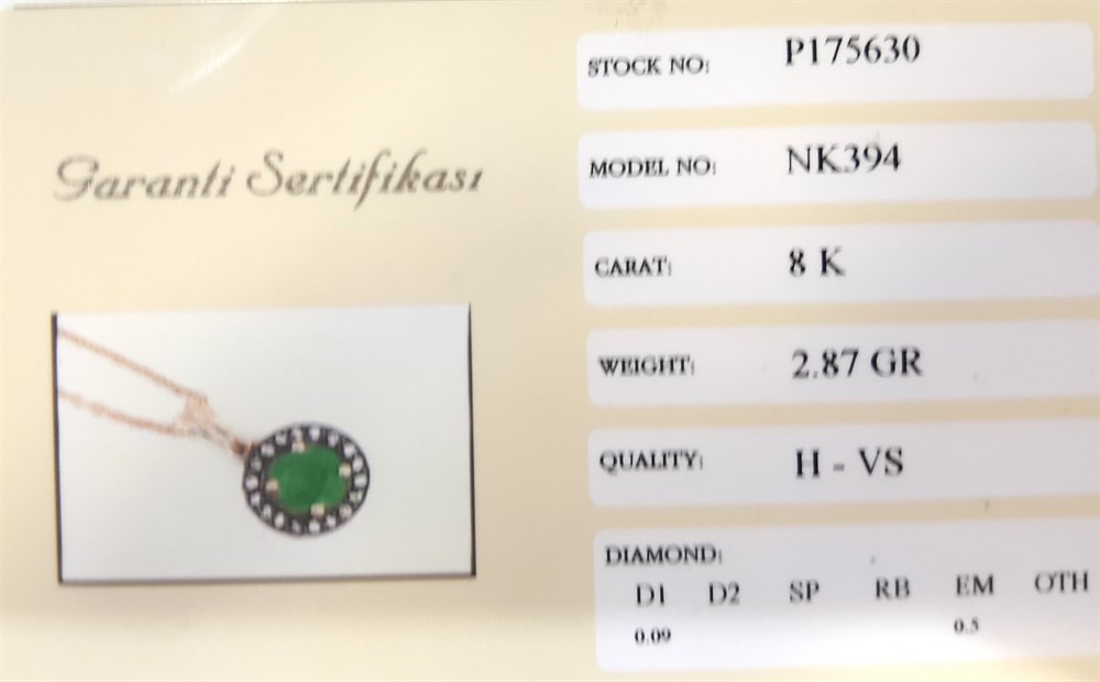 Zümrüt ve Elmas Taşlı Kolye