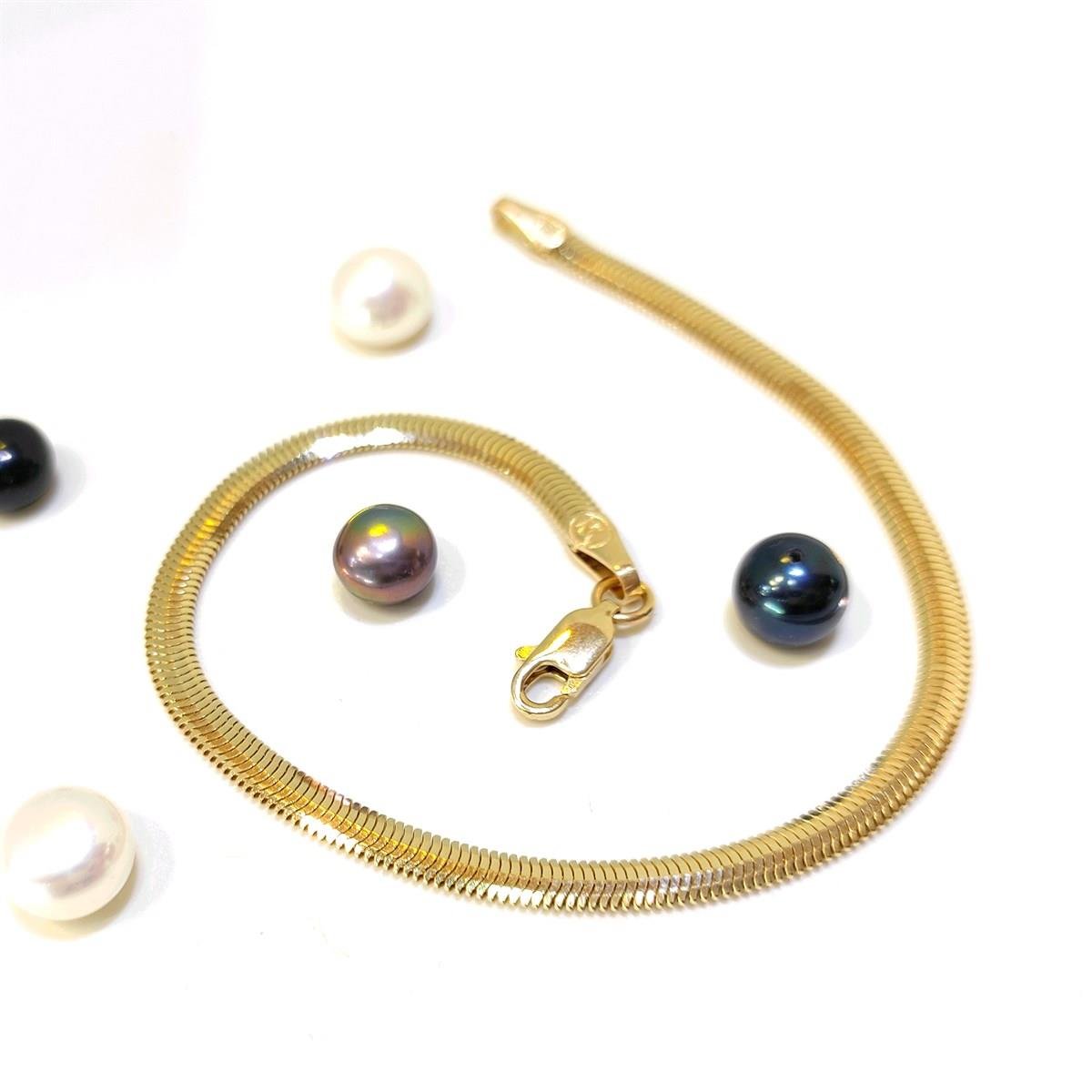 3.4mm Balık Sırtı Zincir Bileklik Künye 14 Ayar Altın HD VİDEOLU