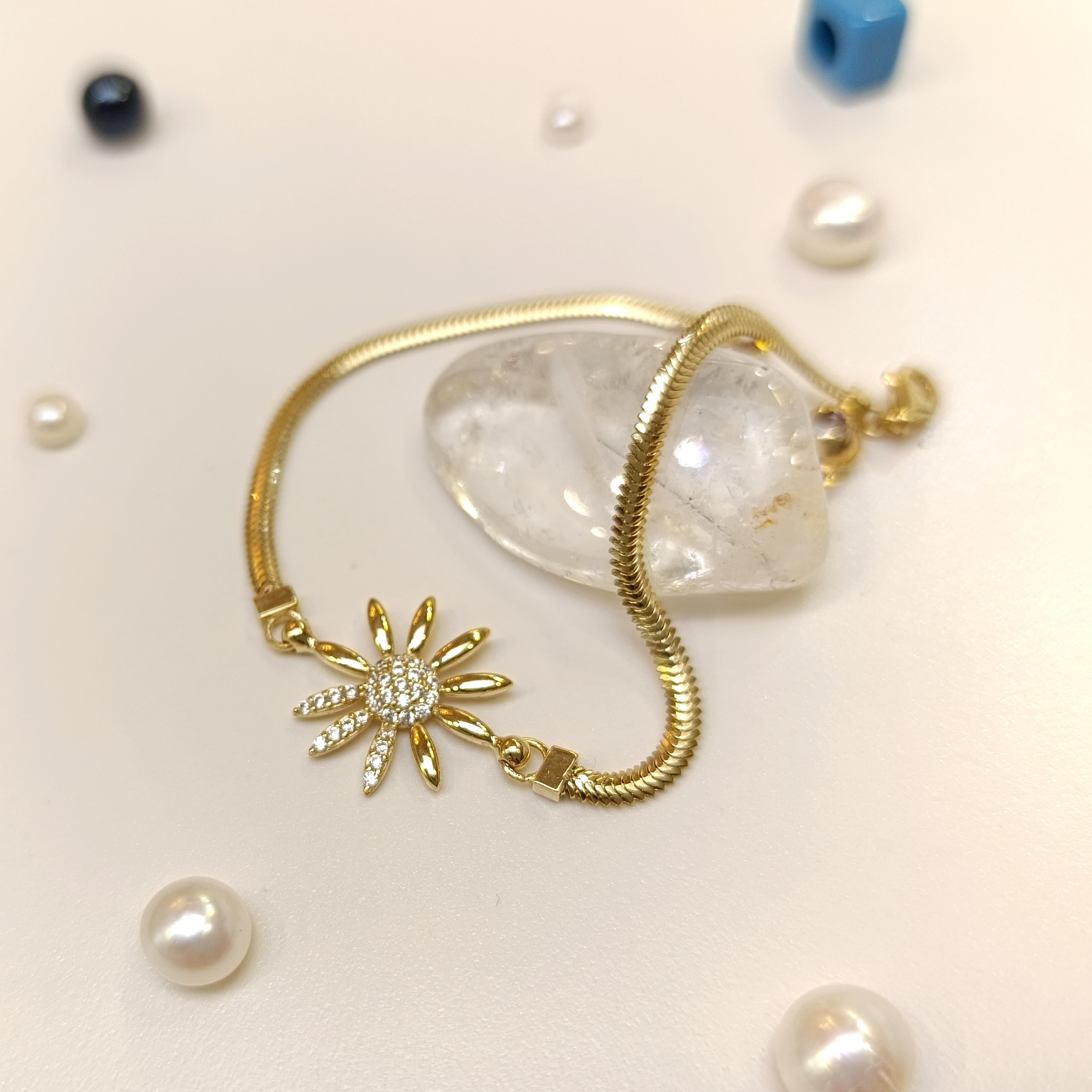 Ay Çiçeği Bileklik Künye 14 Ayar Altın HD VİDEOLU