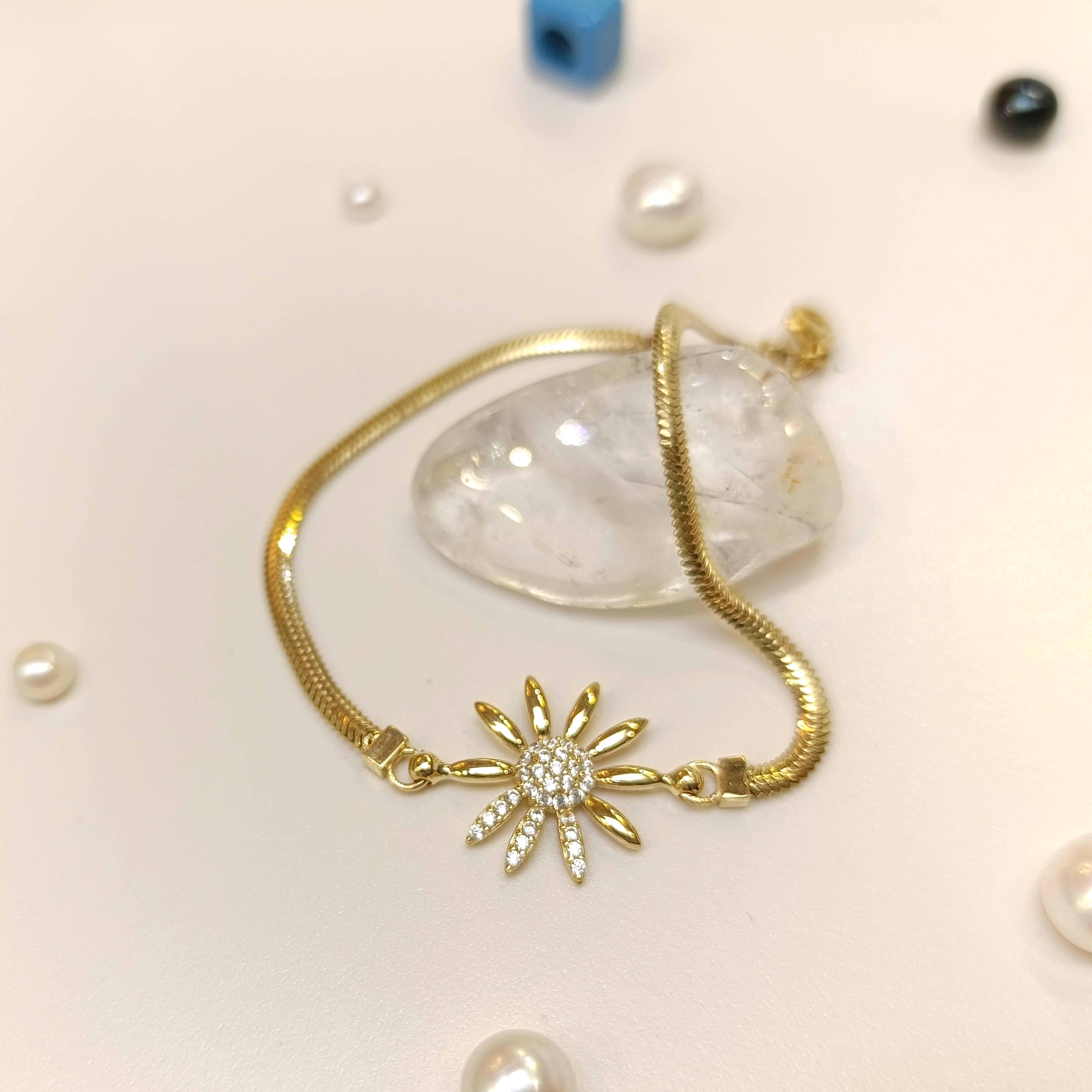 Ay Çiçeği Bileklik Künye 14 Ayar Altın HD VİDEOLU