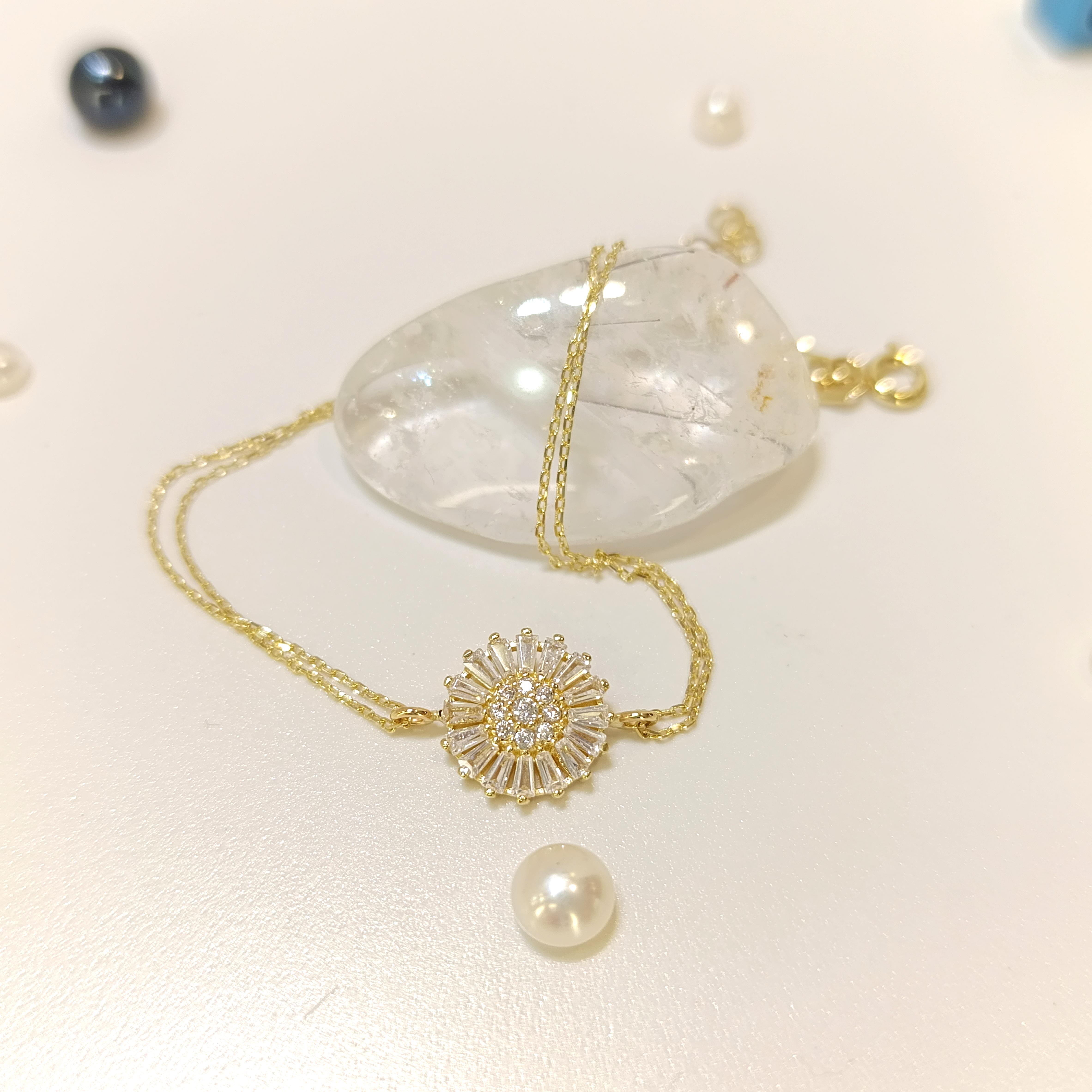 Baget Taşlı Güneş Bileklik Künye 14 Ayar Altın HD VİDEOLU