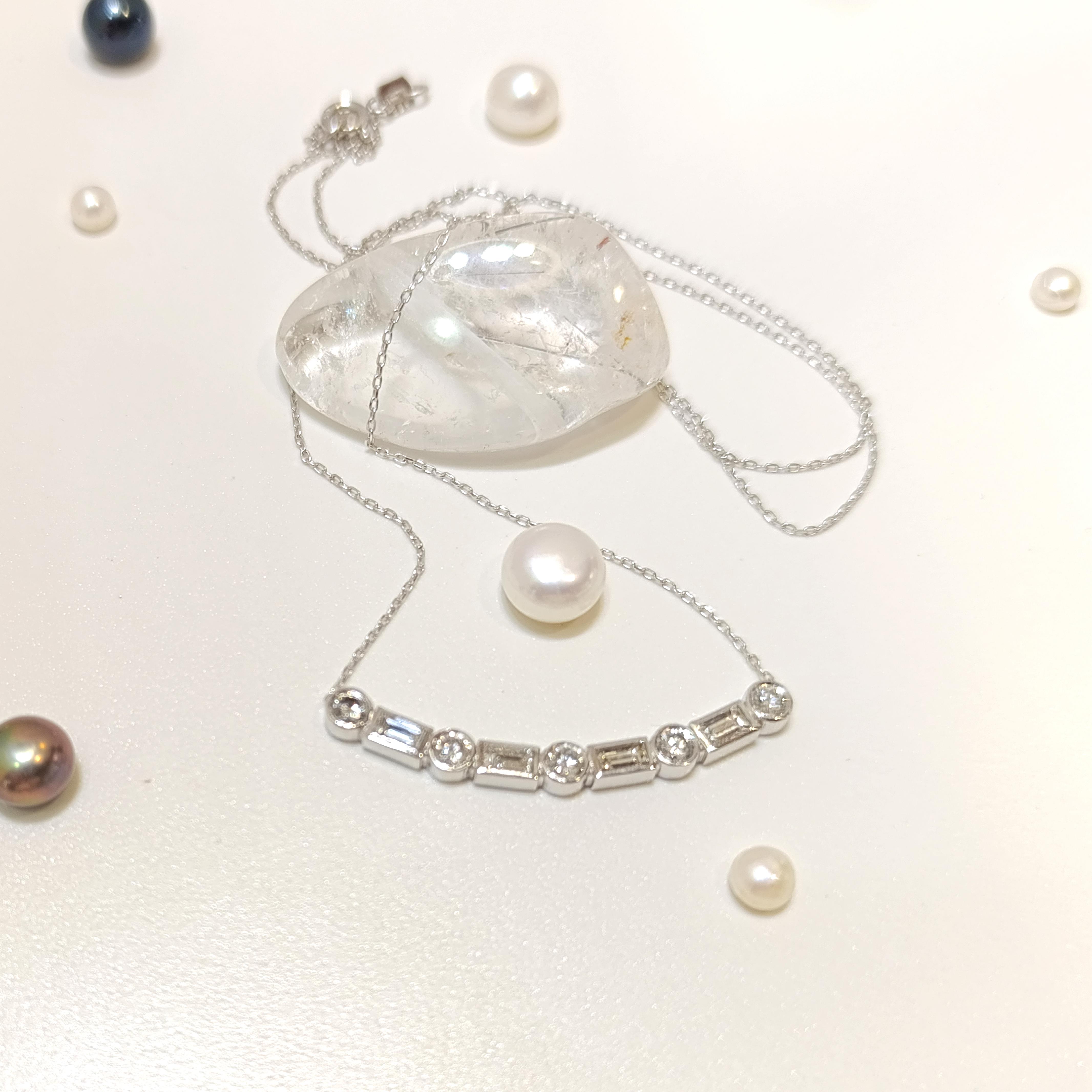 Baget Taşlı Su Yolu Pırlanta Kolye 14 Ayar Altın HD VİDEOLU