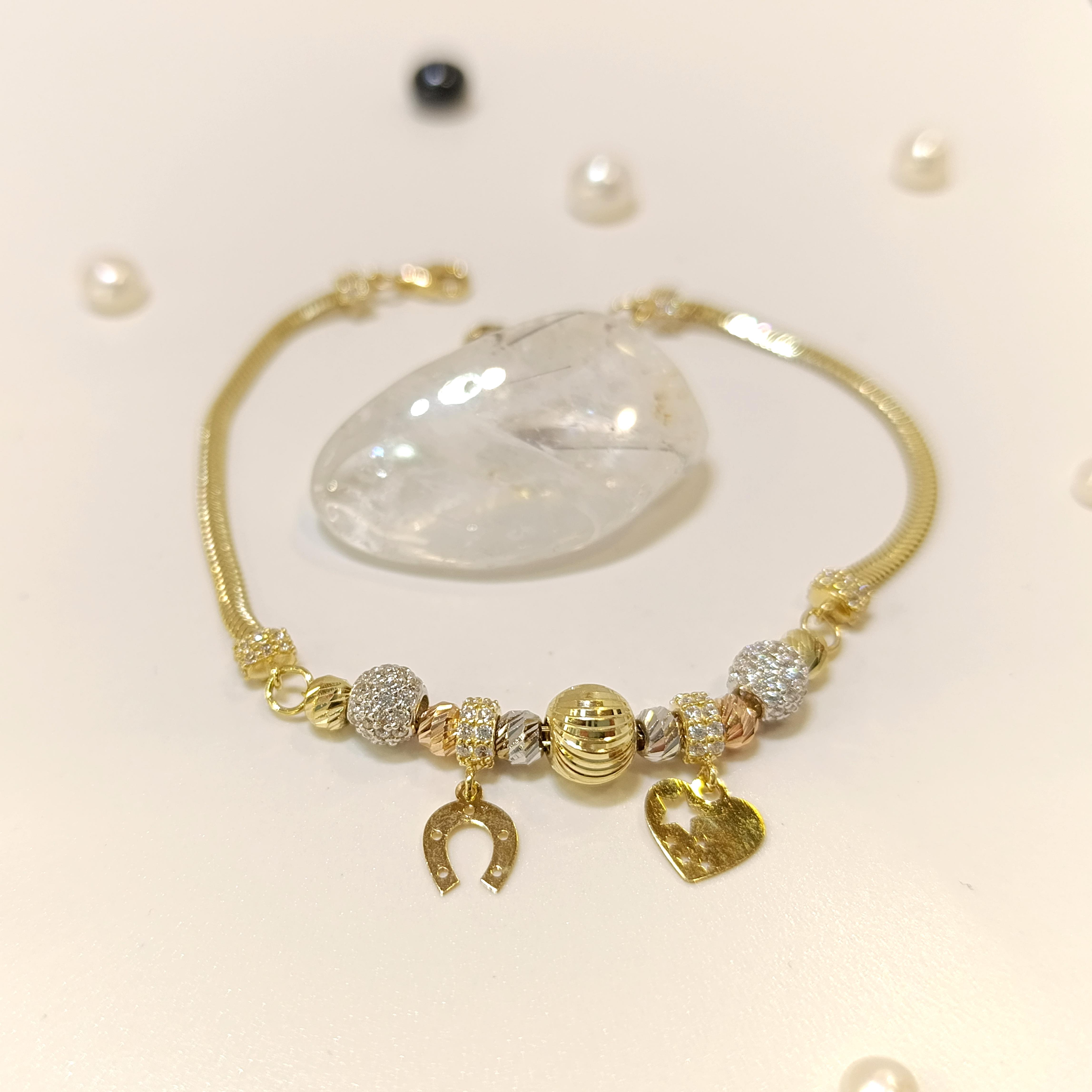 Charm Şans Dorika Toplu Bileklik Künye 14 Ayar Altın HD VİDEOLU